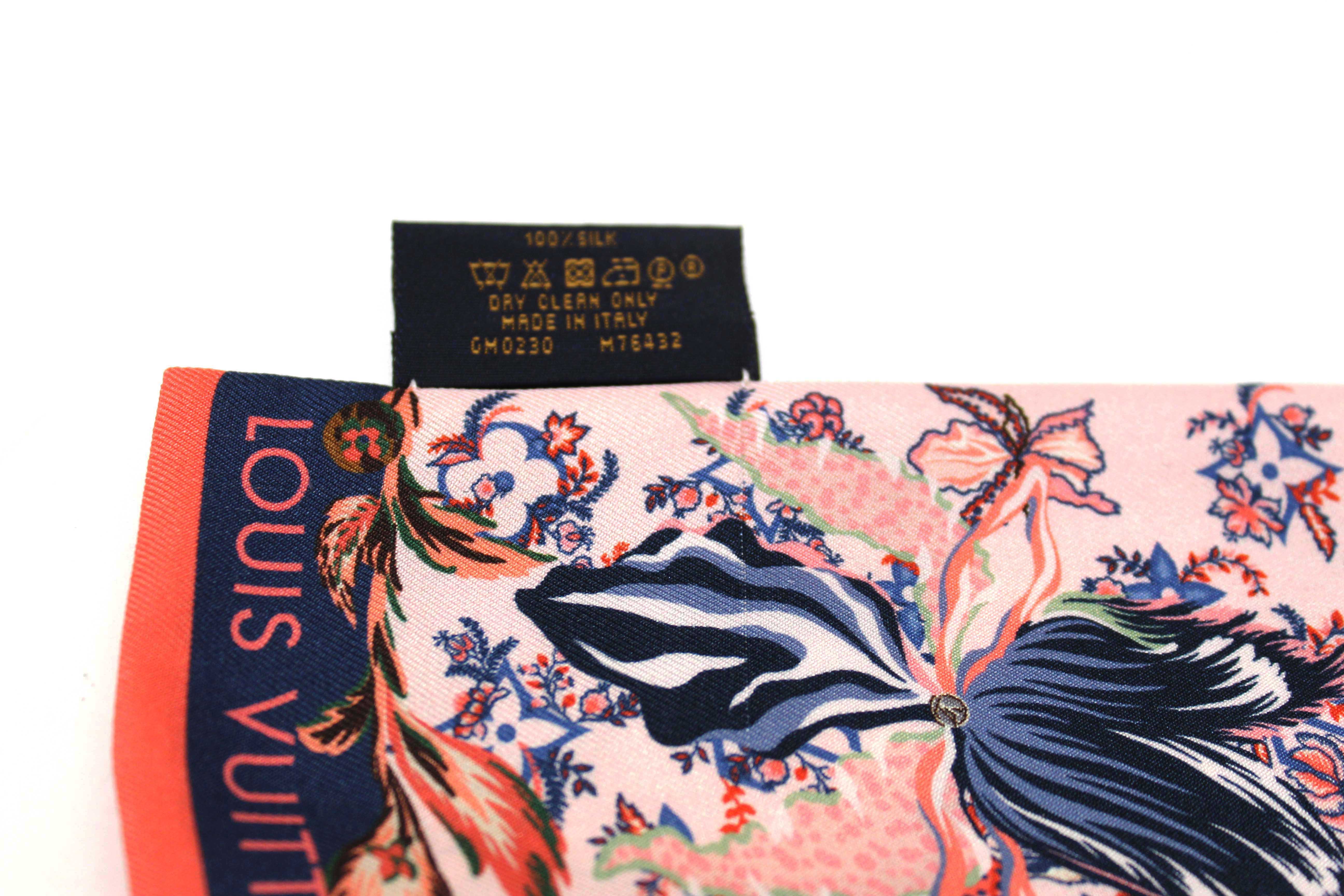 Authentic Louis Vuitton Silk Blue/Pink Monogram Rendezvous Bandeau Scarf