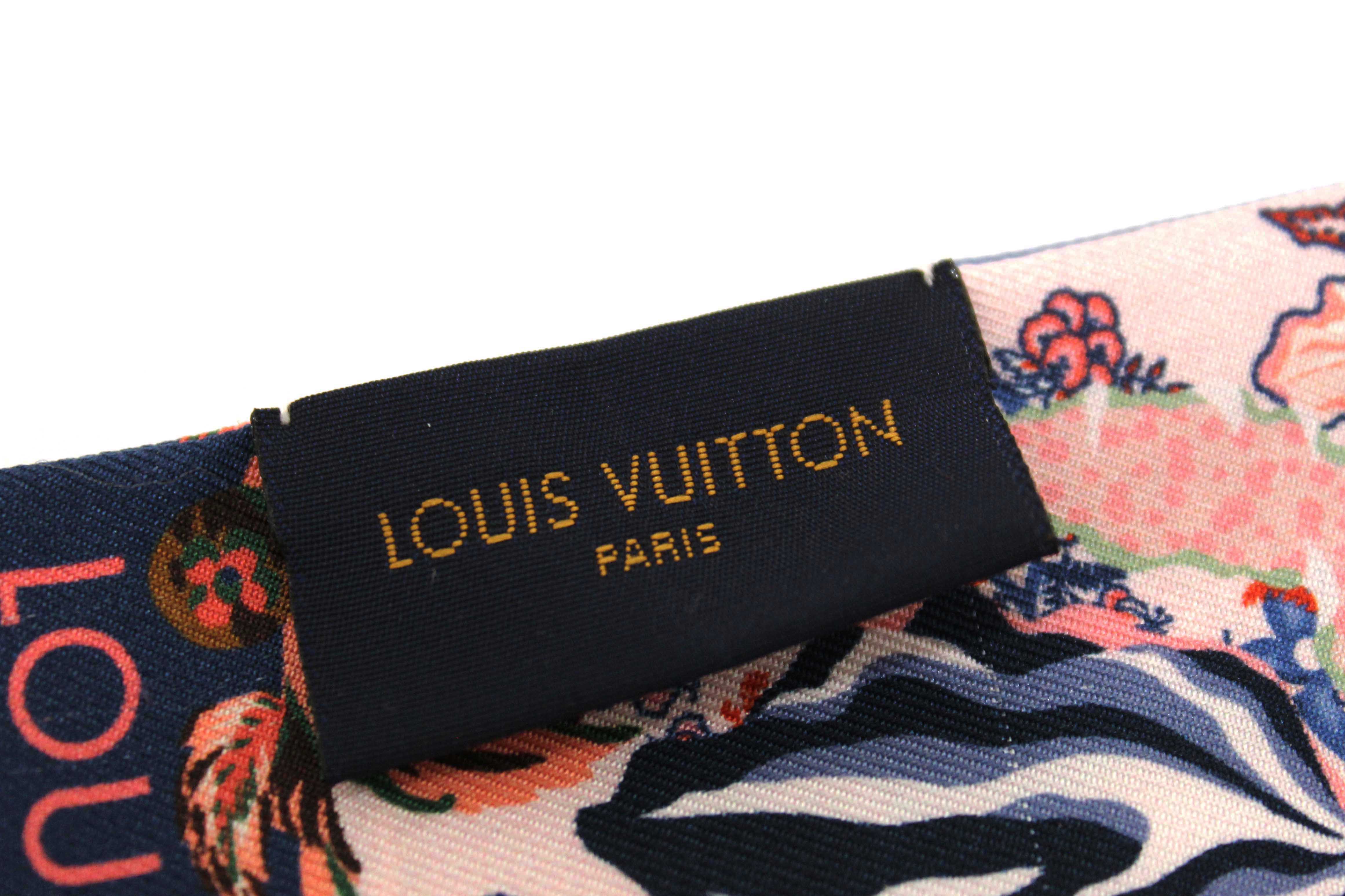 Authentic Louis Vuitton Silk Blue/Pink Monogram Rendezvous Bandeau Scarf