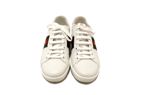 Authentic Gucci White Butterfly Ace Web Sneakers Shoes Size 36