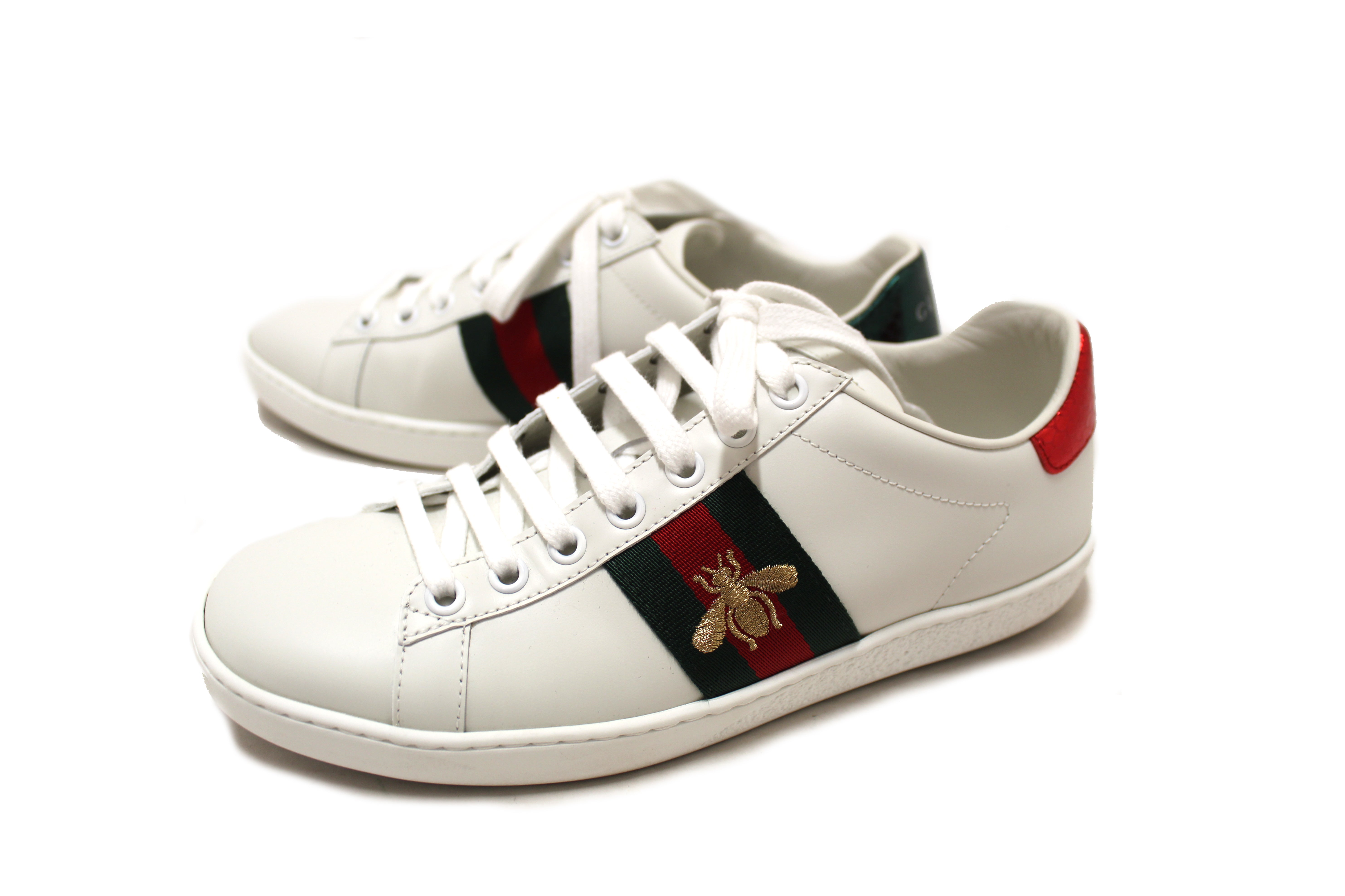 Authentic Gucci White Butterfly Ace Web Sneakers Shoes Size 36