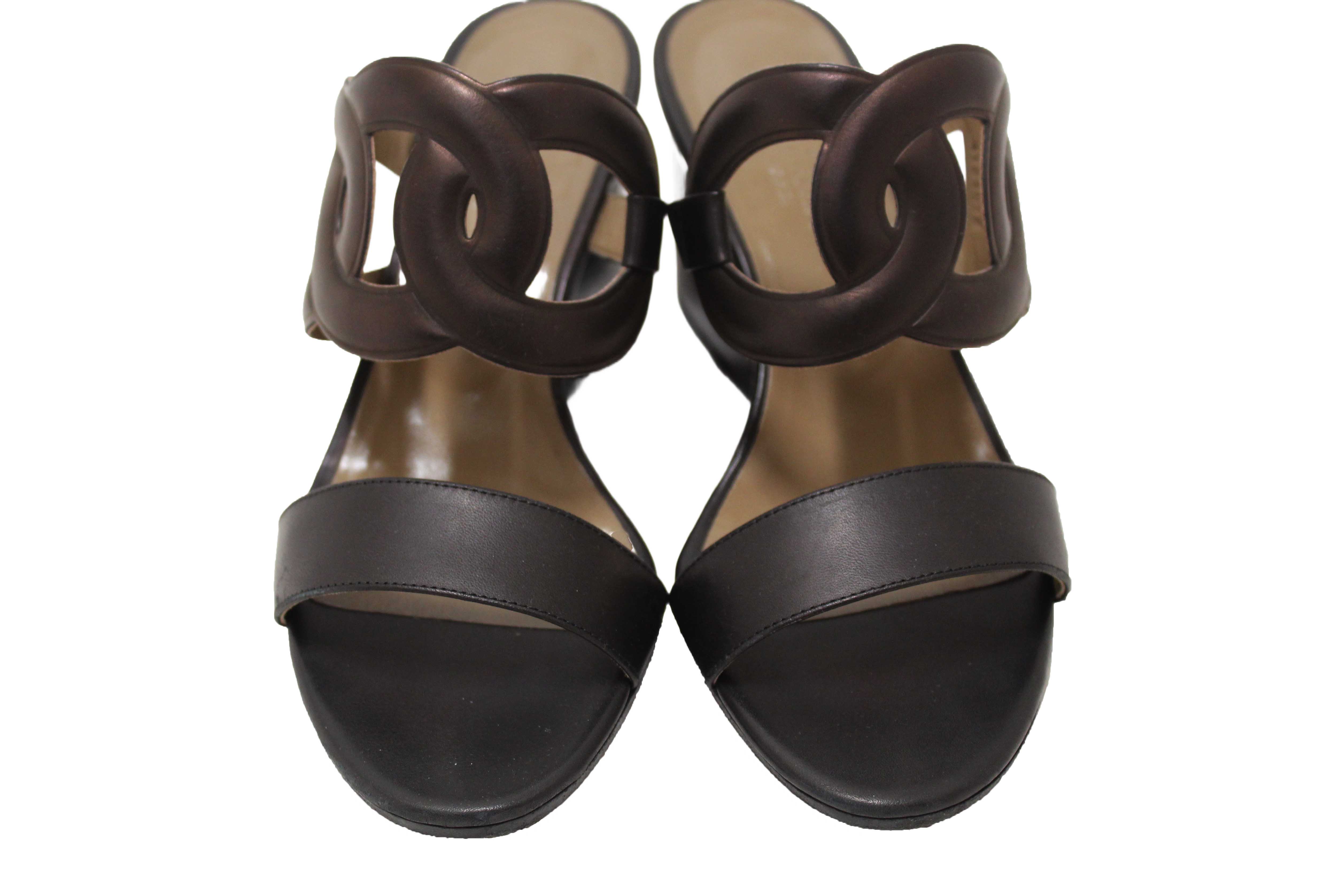Authentic Hermes Chocolate Brown Nappa Leather Bikini Sandal Size 35