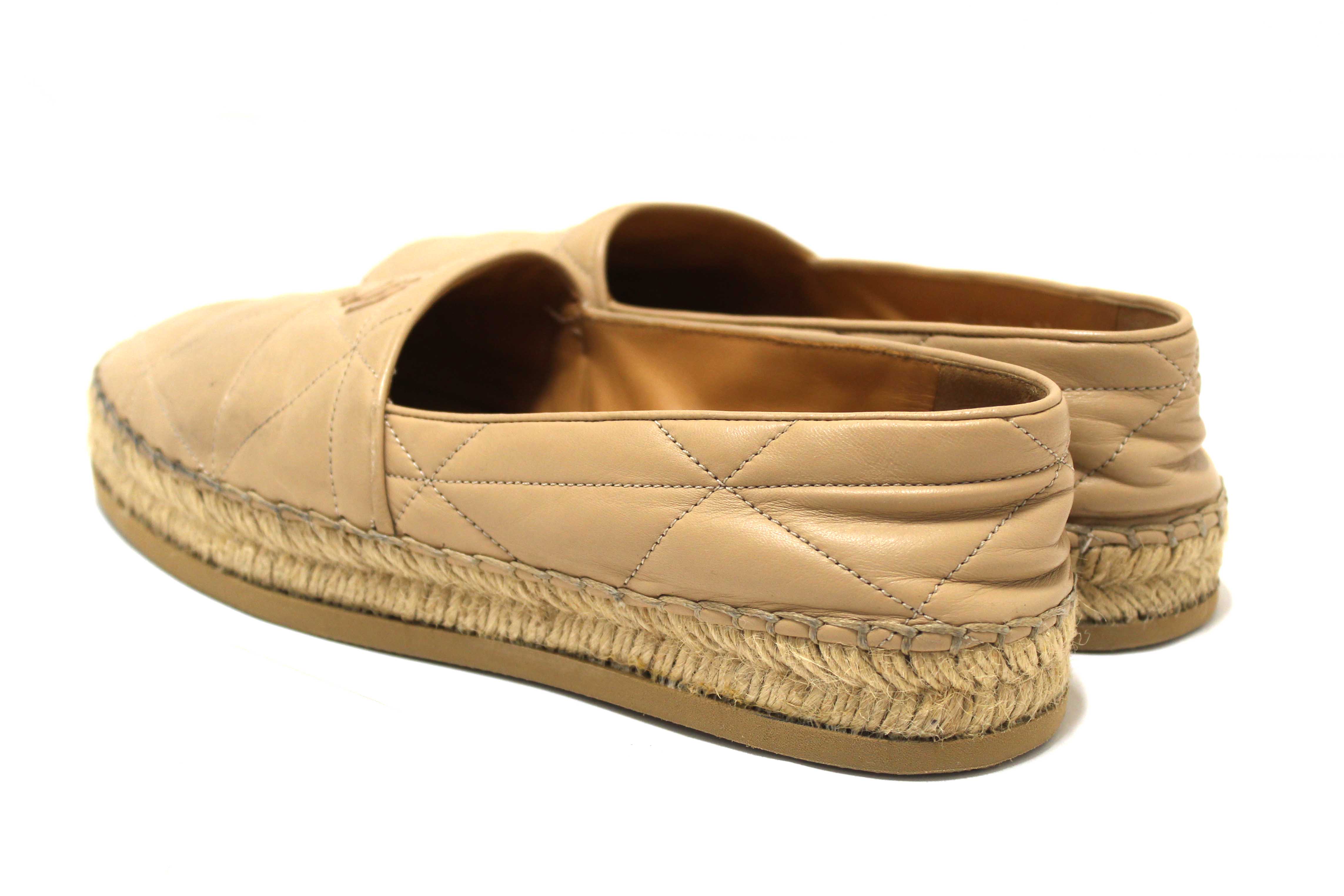 Authentic Prada Camel Nappa Leather Espadrilles Shoes Size 37.5