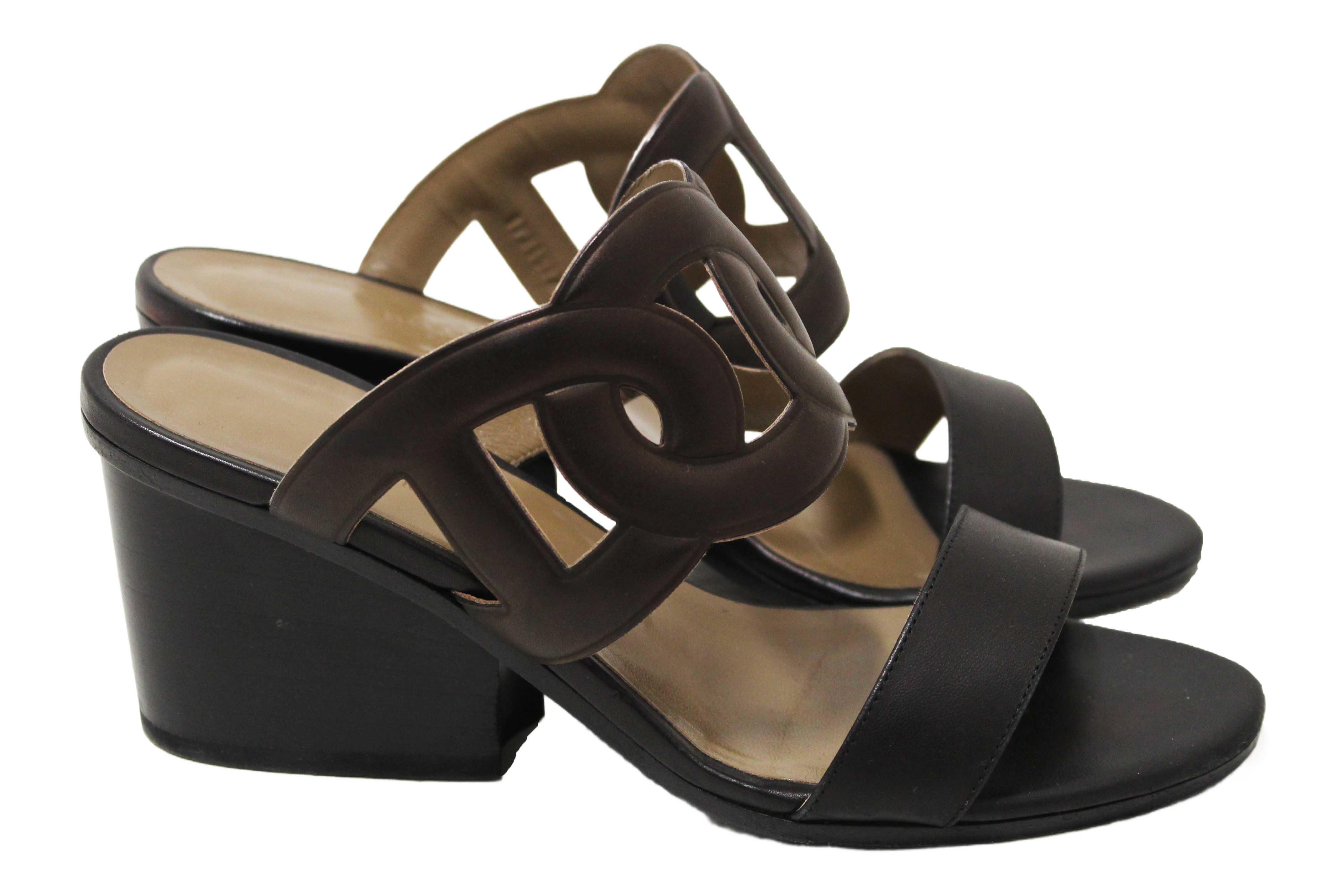 Authentic Hermes Chocolate Brown Nappa Leather Bikini Sandal Size 35