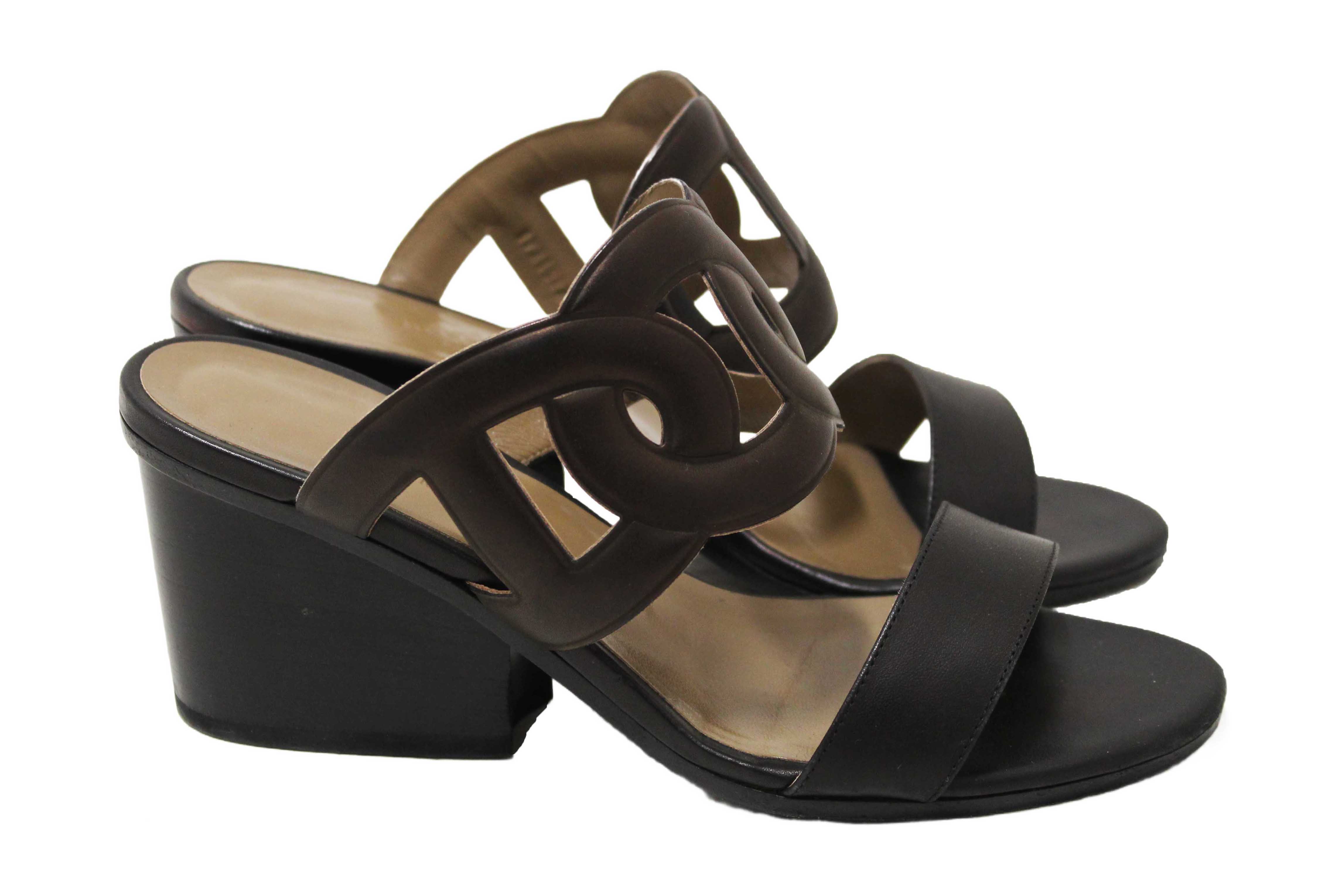 Authentic Hermes Chocolate Brown Nappa Leather Bikini Sandal Size 35