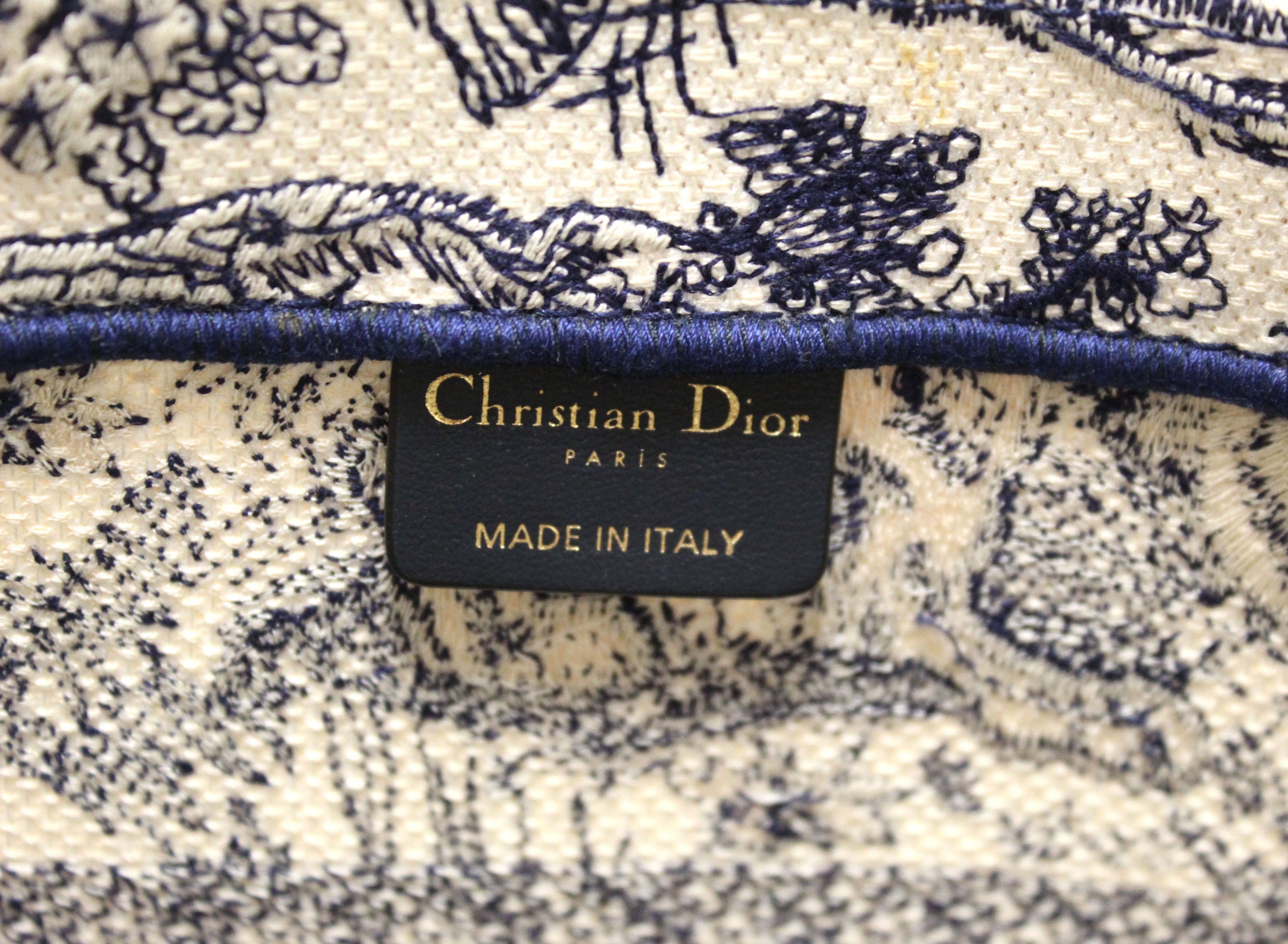 Authentic Christian Dior Blue Toile de Jouy Embroidery Medium Dior Boo ...