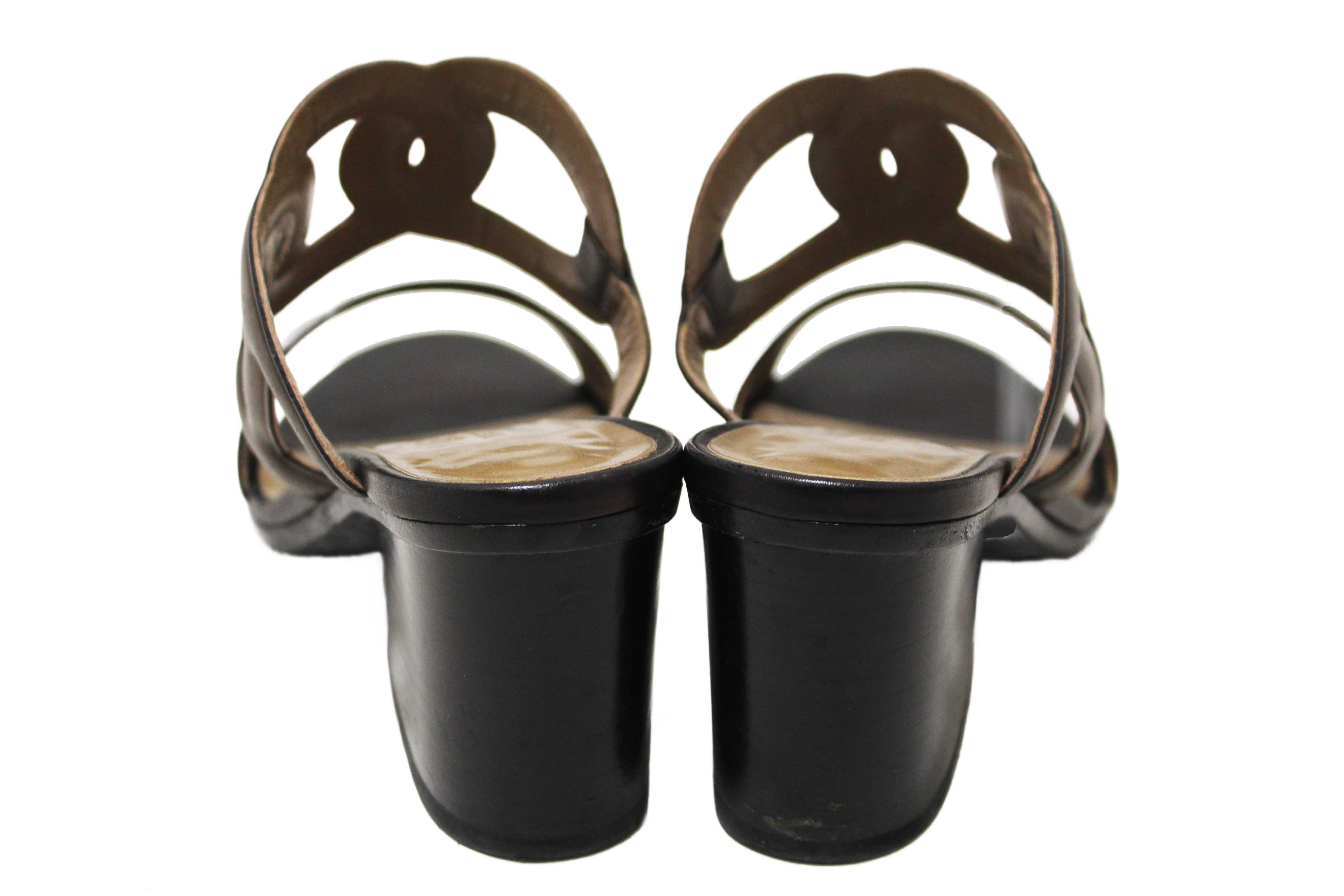 Authentic Hermes Chocolate Brown Nappa Leather Bikini Sandal Size 35