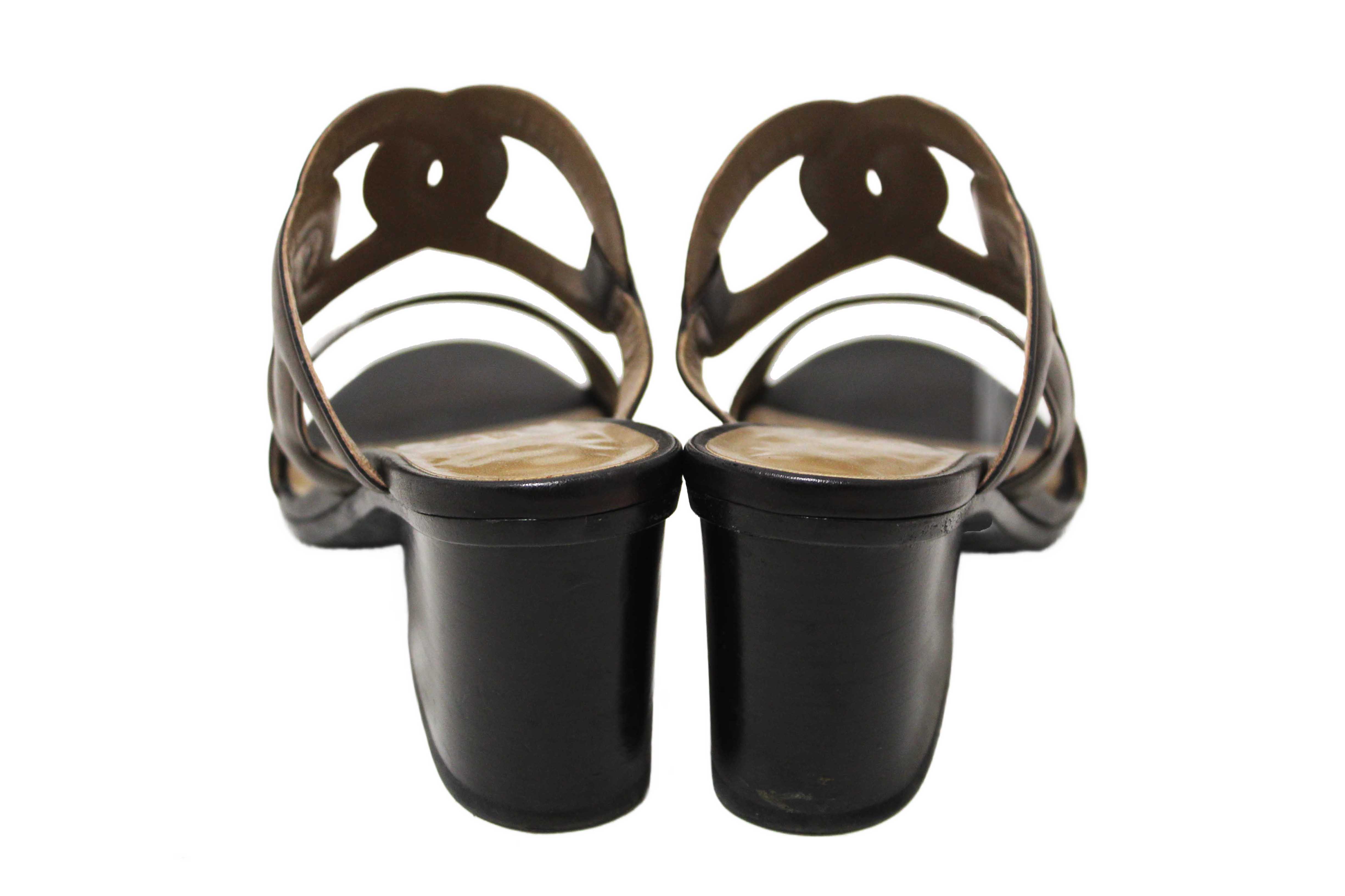 Authentic Hermes Chocolate Brown Nappa Leather Bikini Sandal Size 35