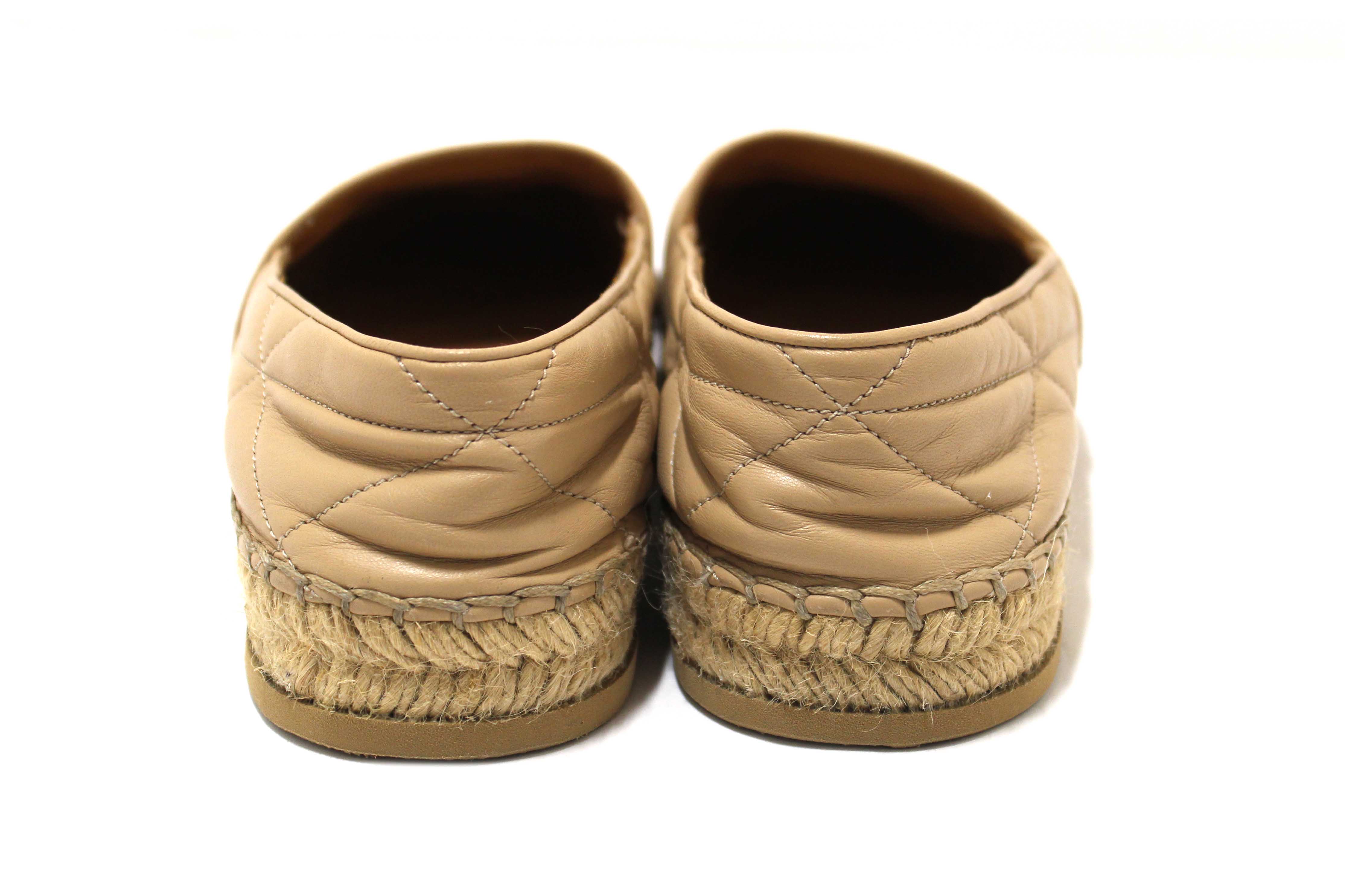 Authentic Prada Camel Nappa Leather Espadrilles Shoes Size 37.5