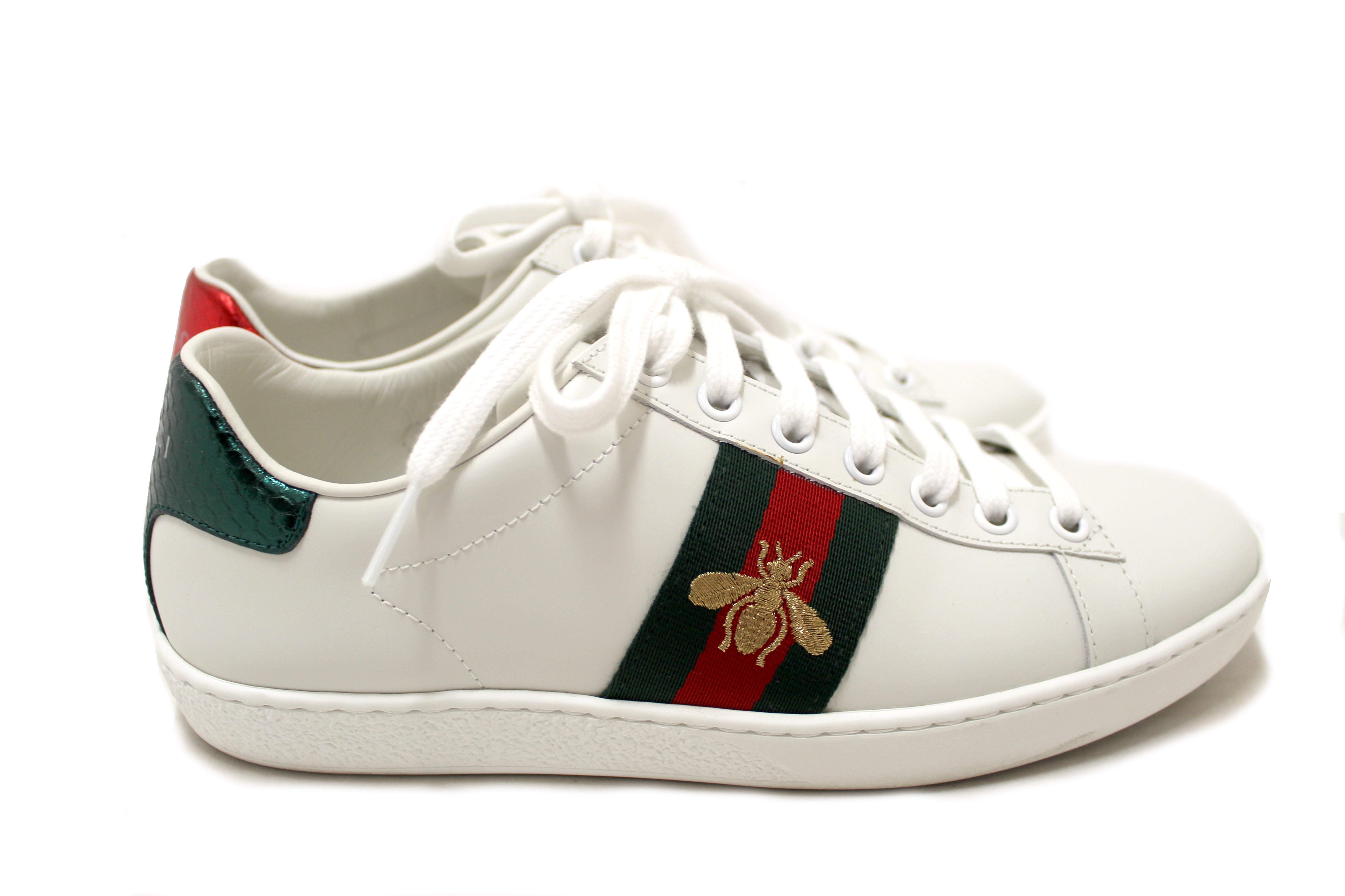 Authentic Gucci White Butterfly Ace Web Sneakers Shoes Size 36