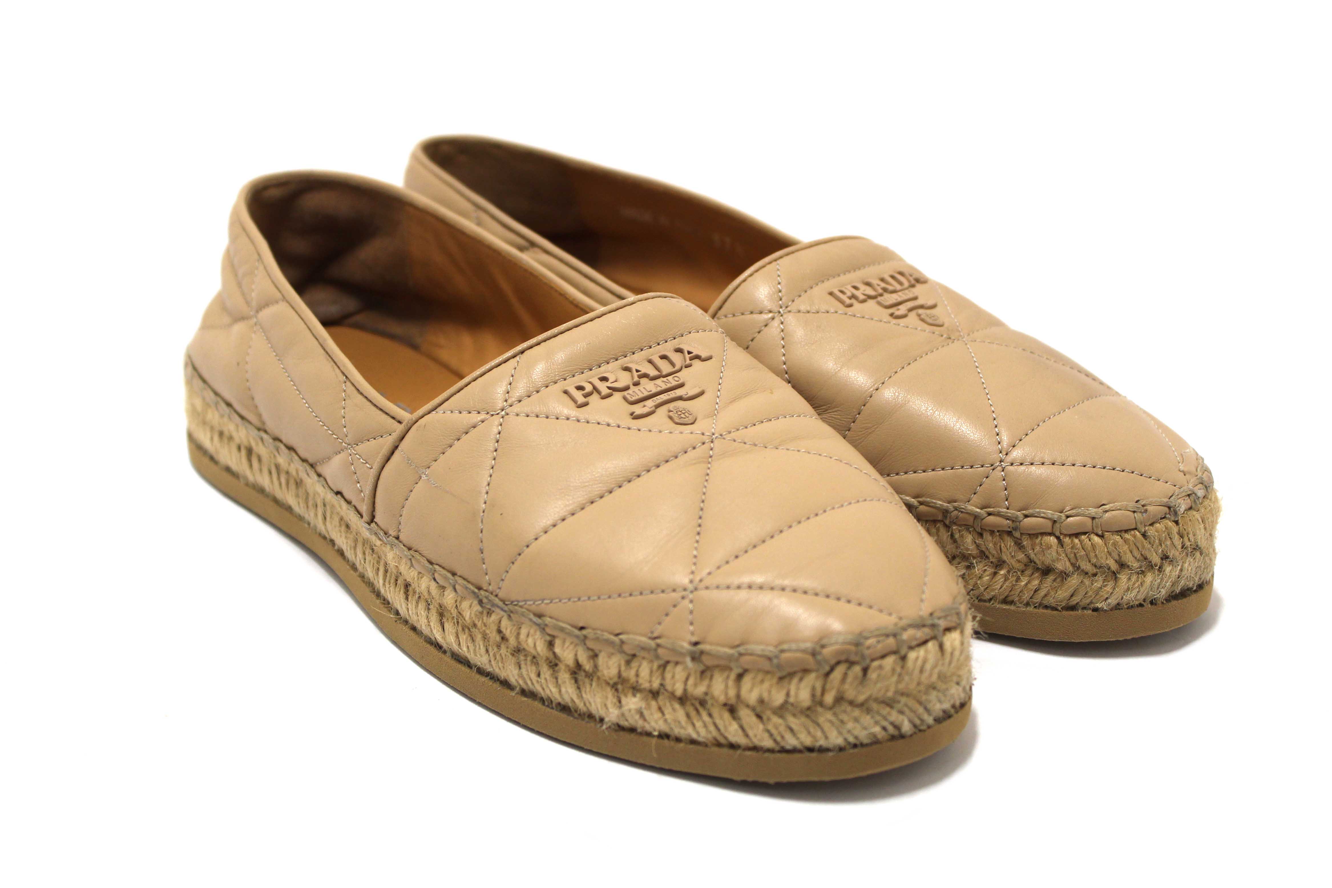 Authentic Prada Camel Nappa Leather Espadrilles Shoes Size 37.5