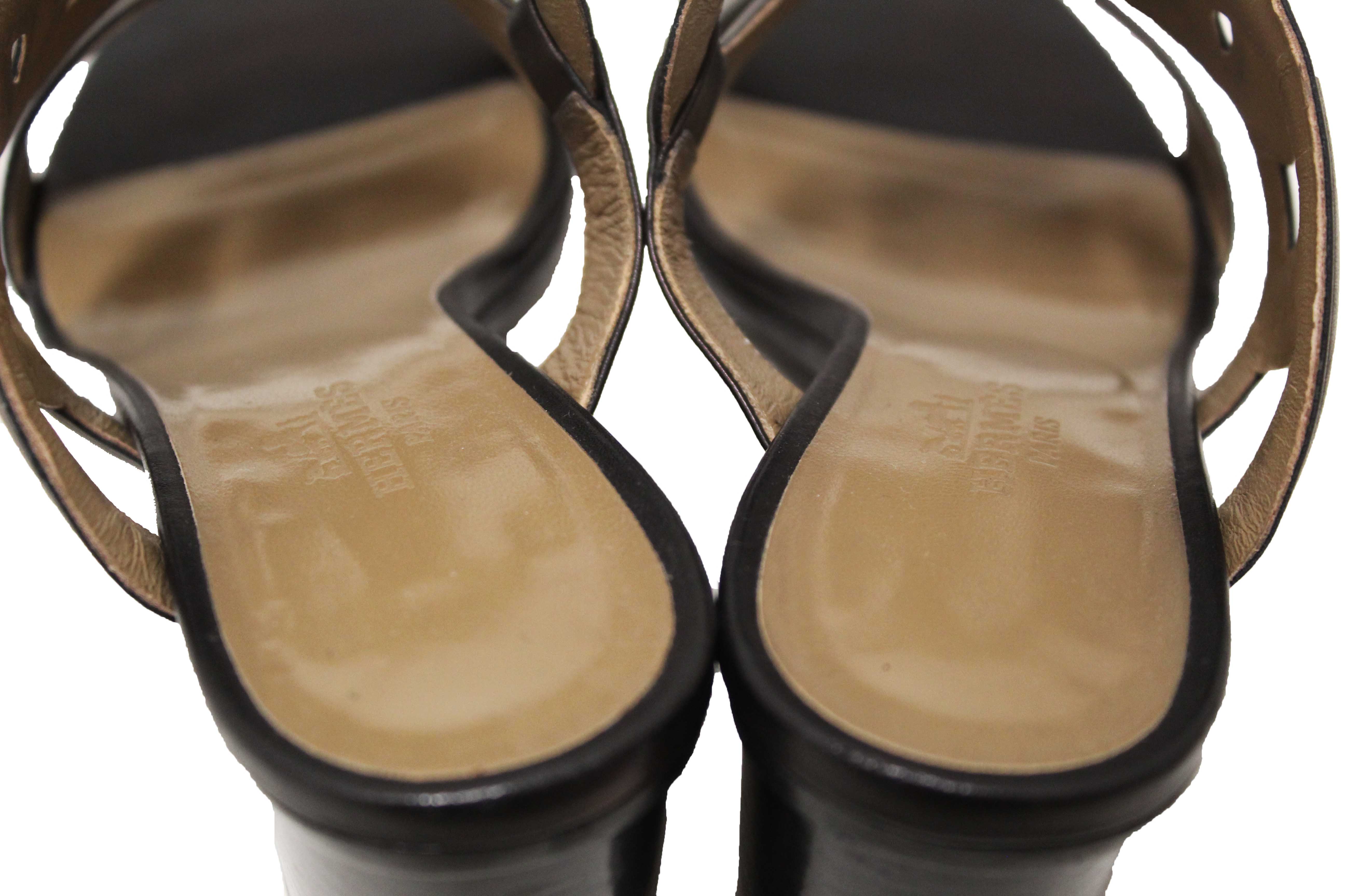Authentic Hermes Chocolate Brown Nappa Leather Bikini Sandal Size 35