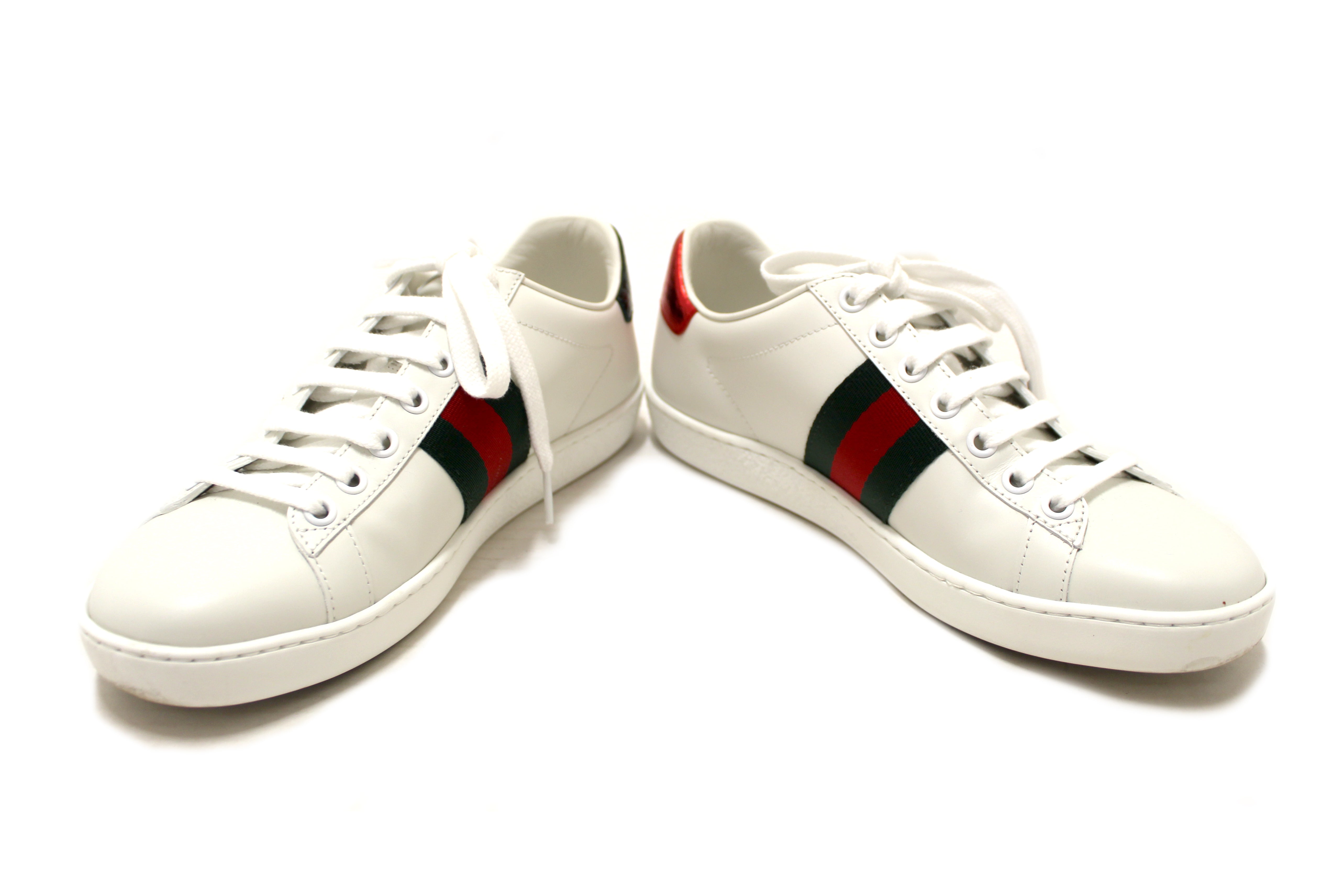 Authentic Gucci White Butterfly Ace Web Sneakers Shoes Size 36