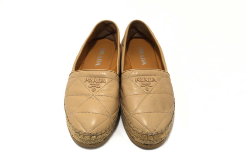Authentic Prada Camel Nappa Leather Espadrilles Shoes Size 37.5