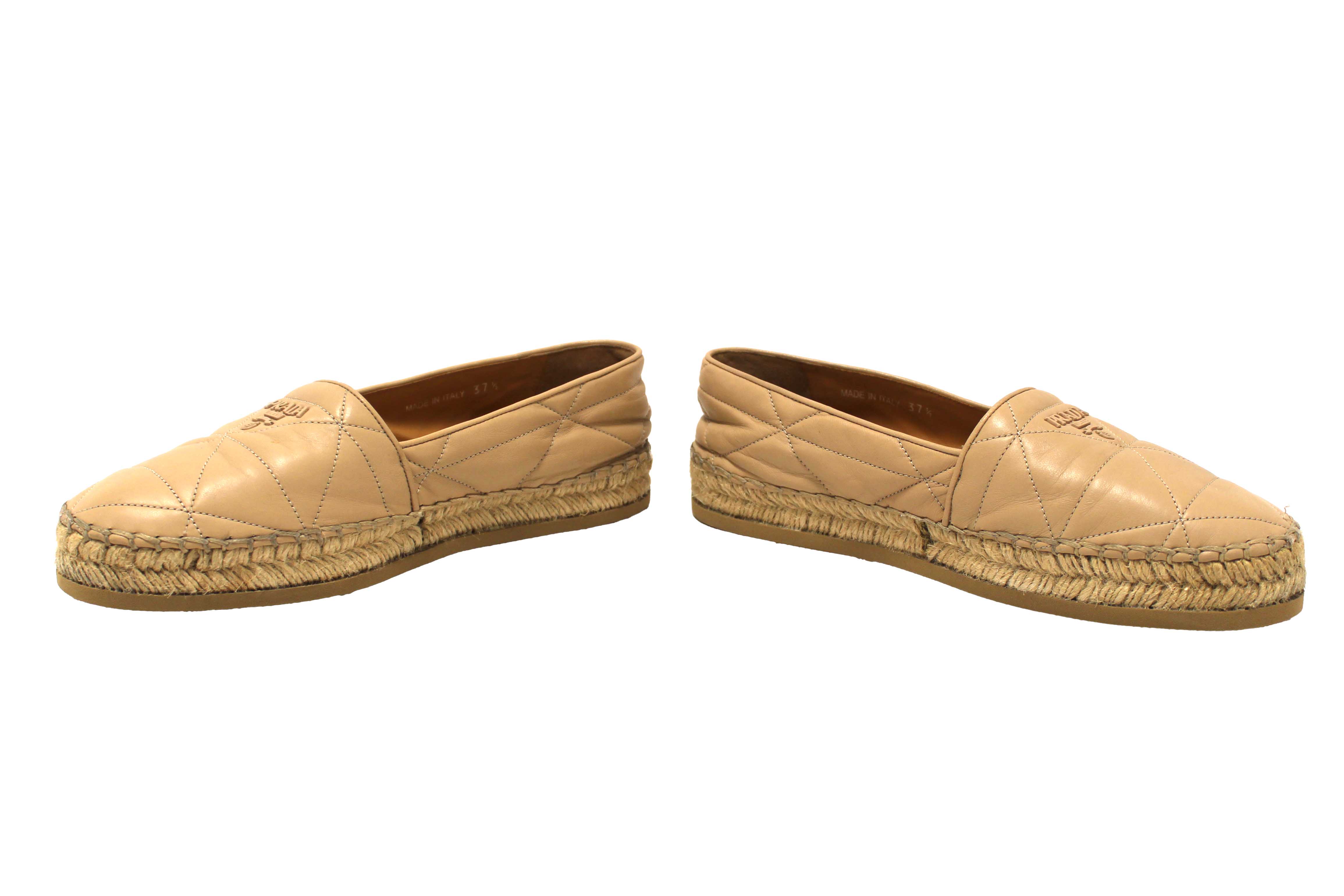 Authentic Prada Camel Nappa Leather Espadrilles Shoes Size 37.5