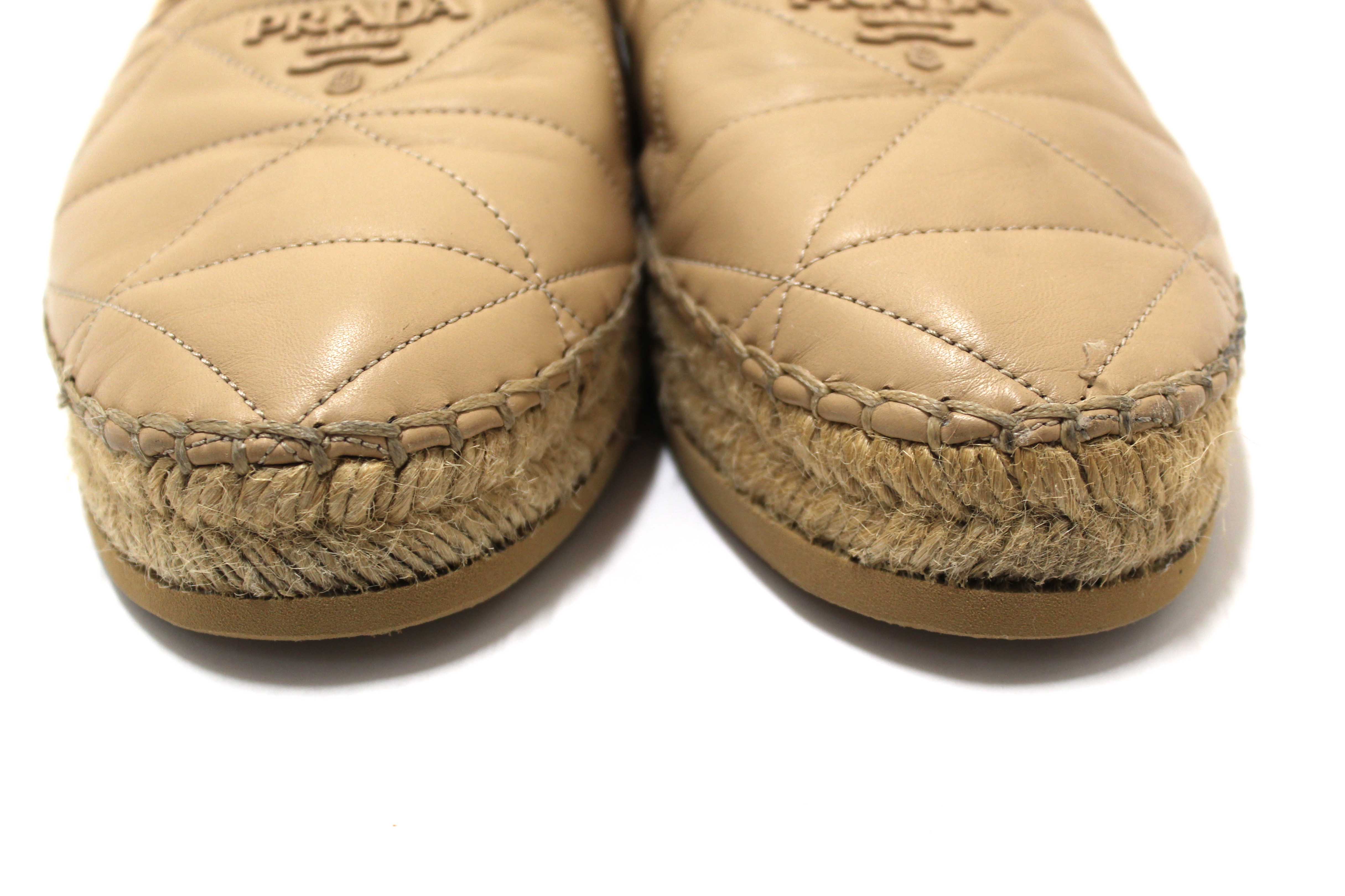 Authentic Prada Camel Nappa Leather Espadrilles Shoes Size 37.5