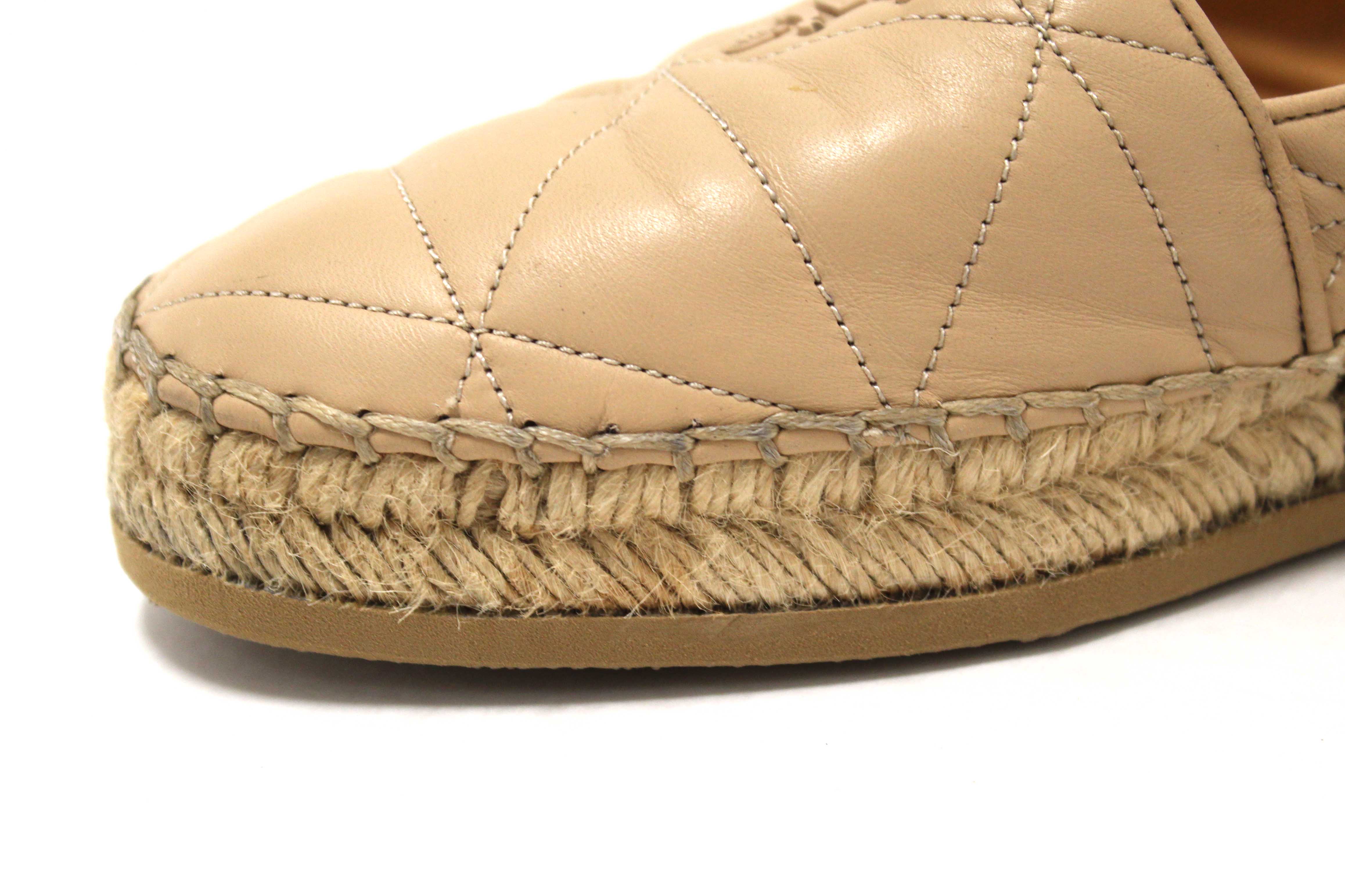 Authentic Prada Camel Nappa Leather Espadrilles Shoes Size 37.5