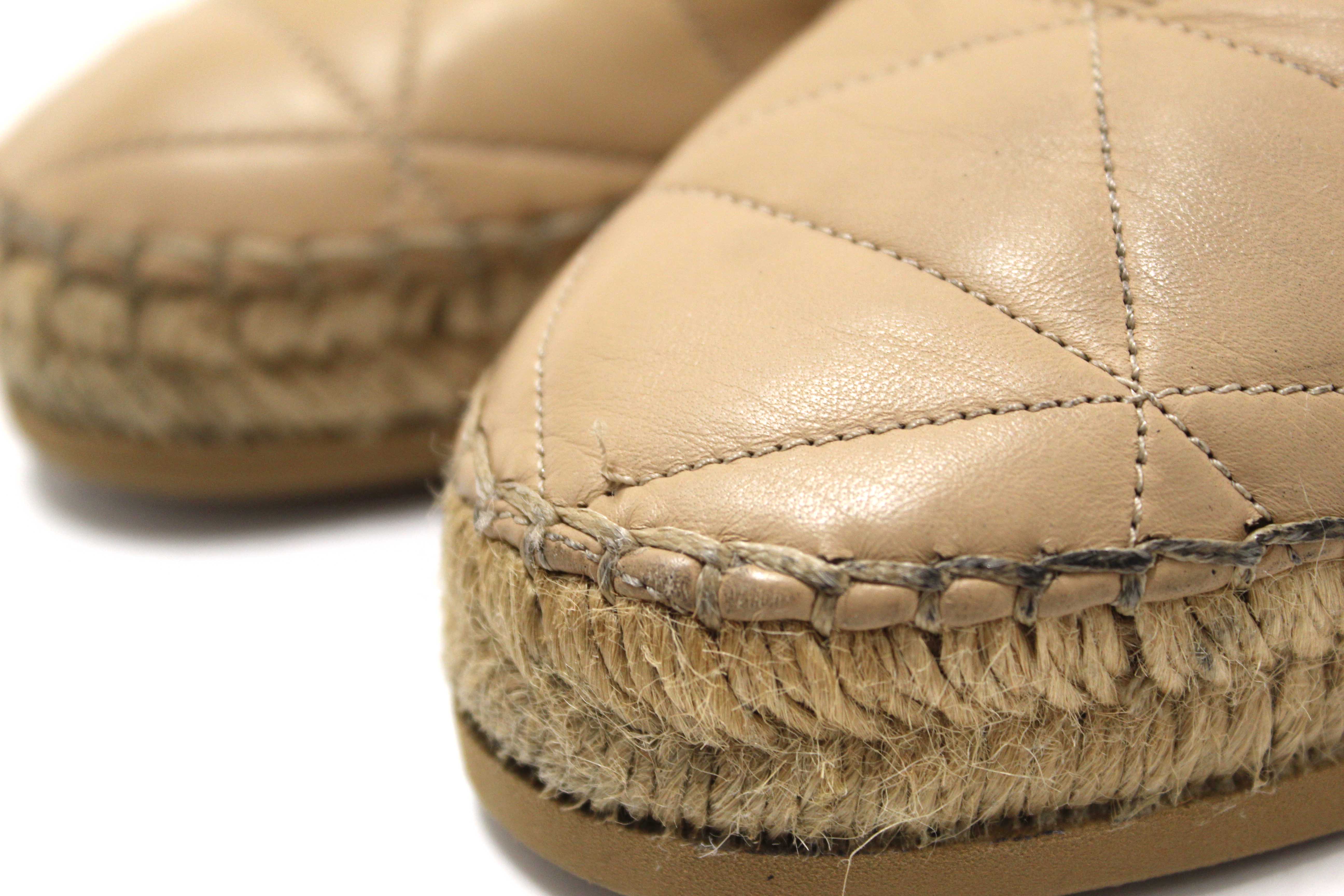 Authentic Prada Camel Nappa Leather Espadrilles Shoes Size 37.5