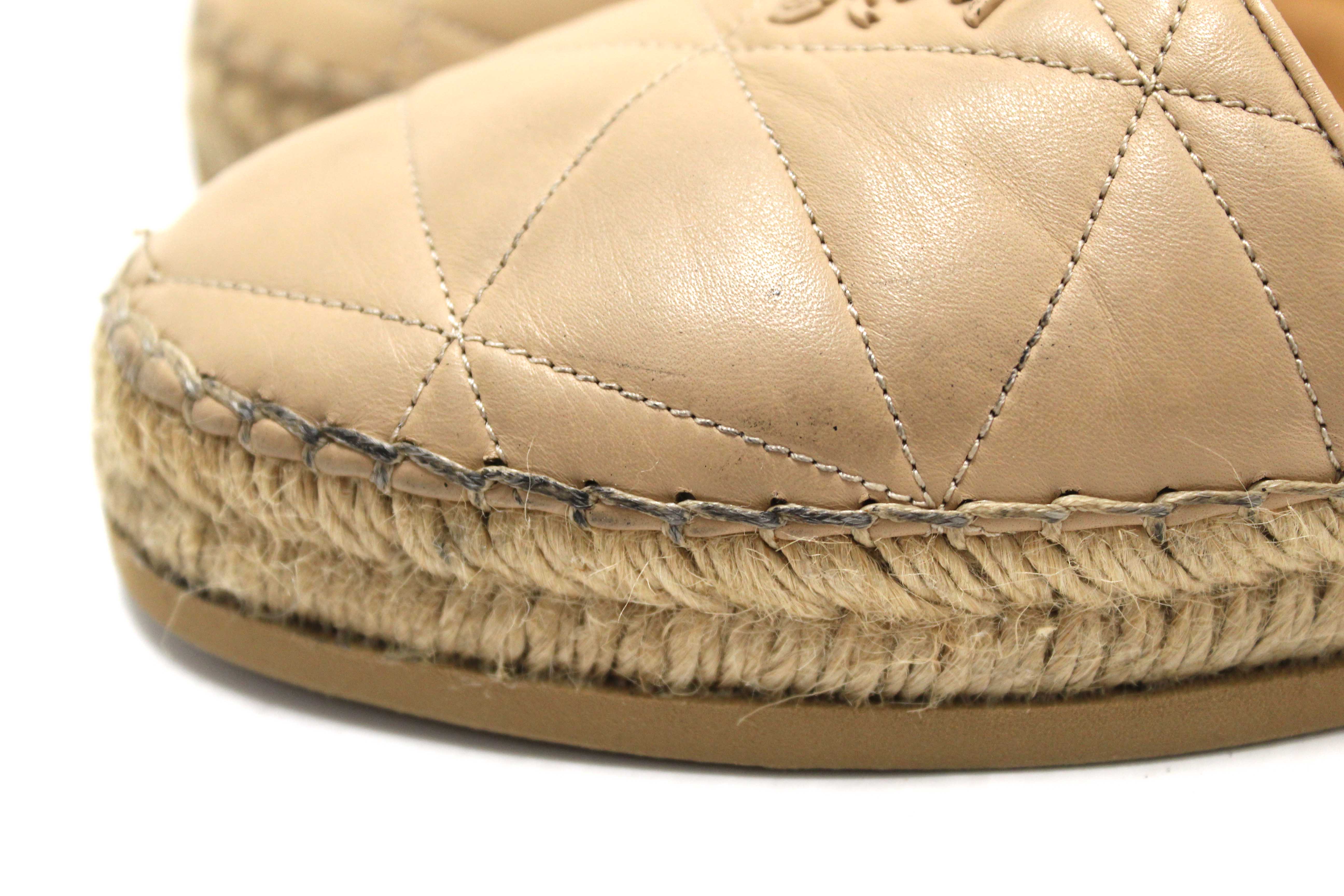 Authentic Prada Camel Nappa Leather Espadrilles Shoes Size 37.5
