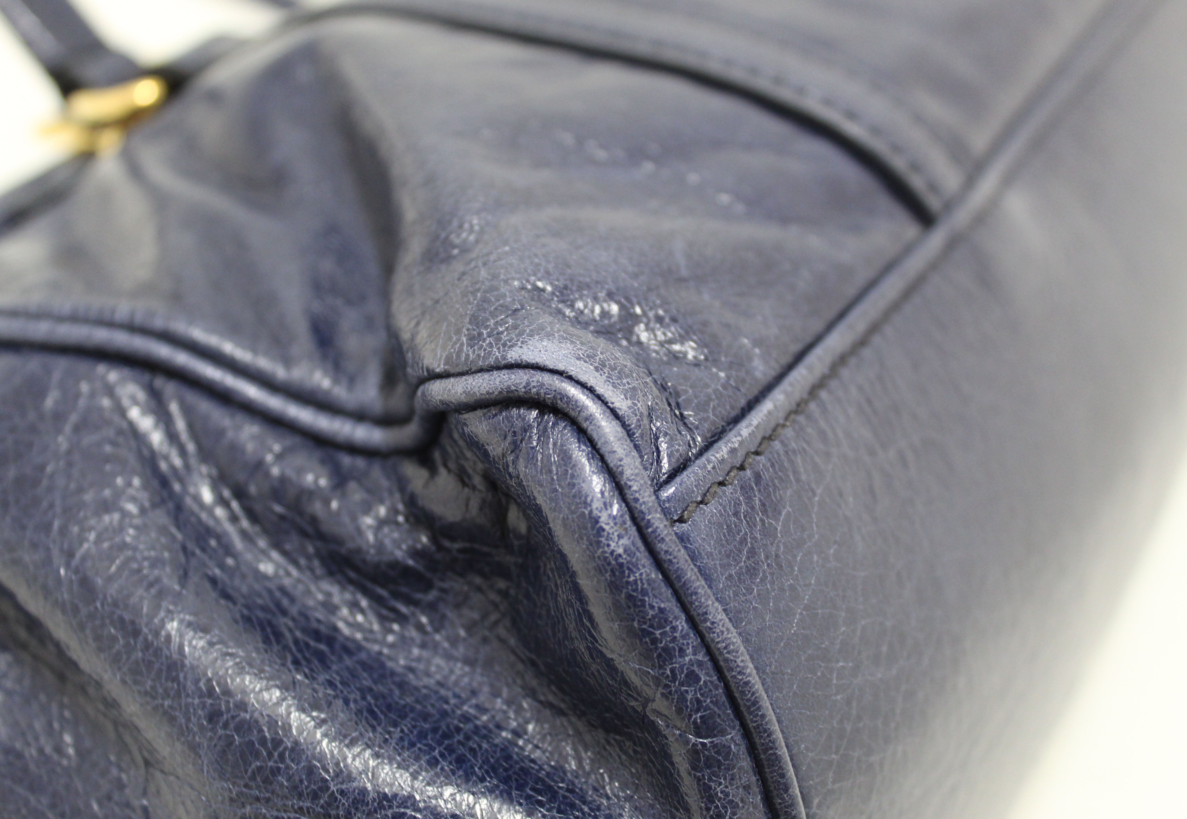Miu Miu Nocciolo Vitello Shine Leather Shopper Tote Bag in Grey