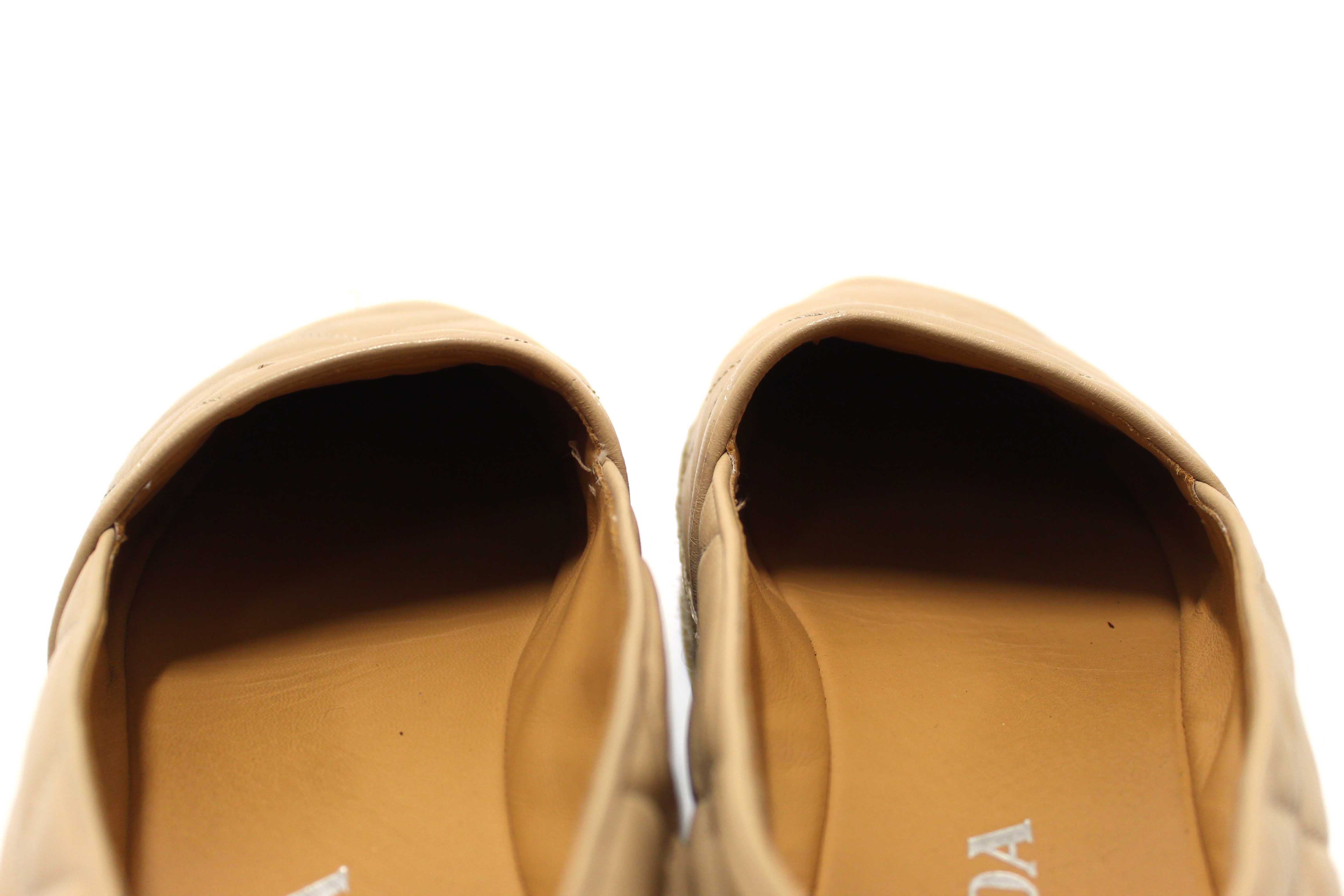 Authentic Prada Camel Nappa Leather Espadrilles Shoes Size 37.5