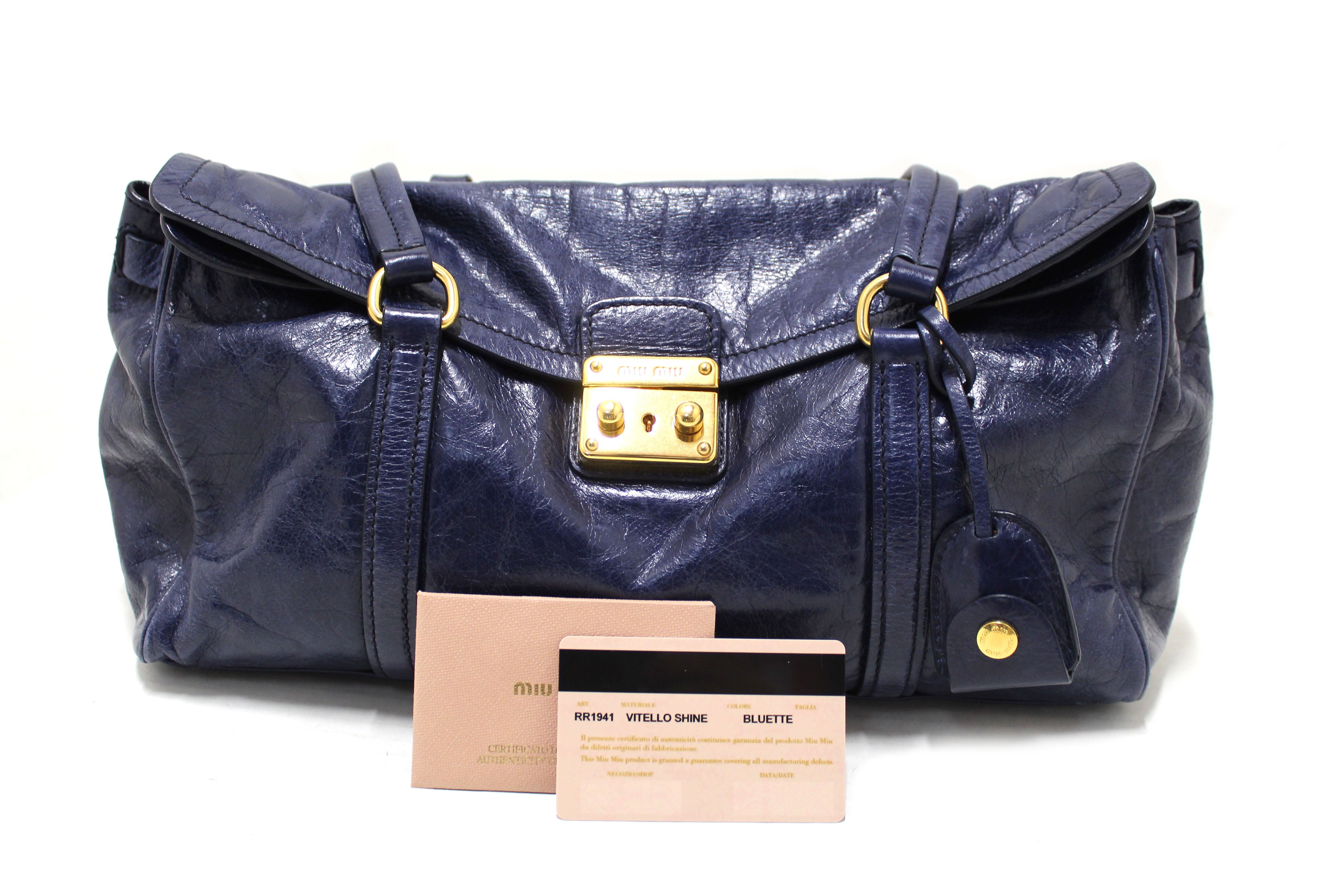 Miu Miu Vitello Lux Small Bow Satchel Hand Bag W Strap-Good Condition  &Authentic