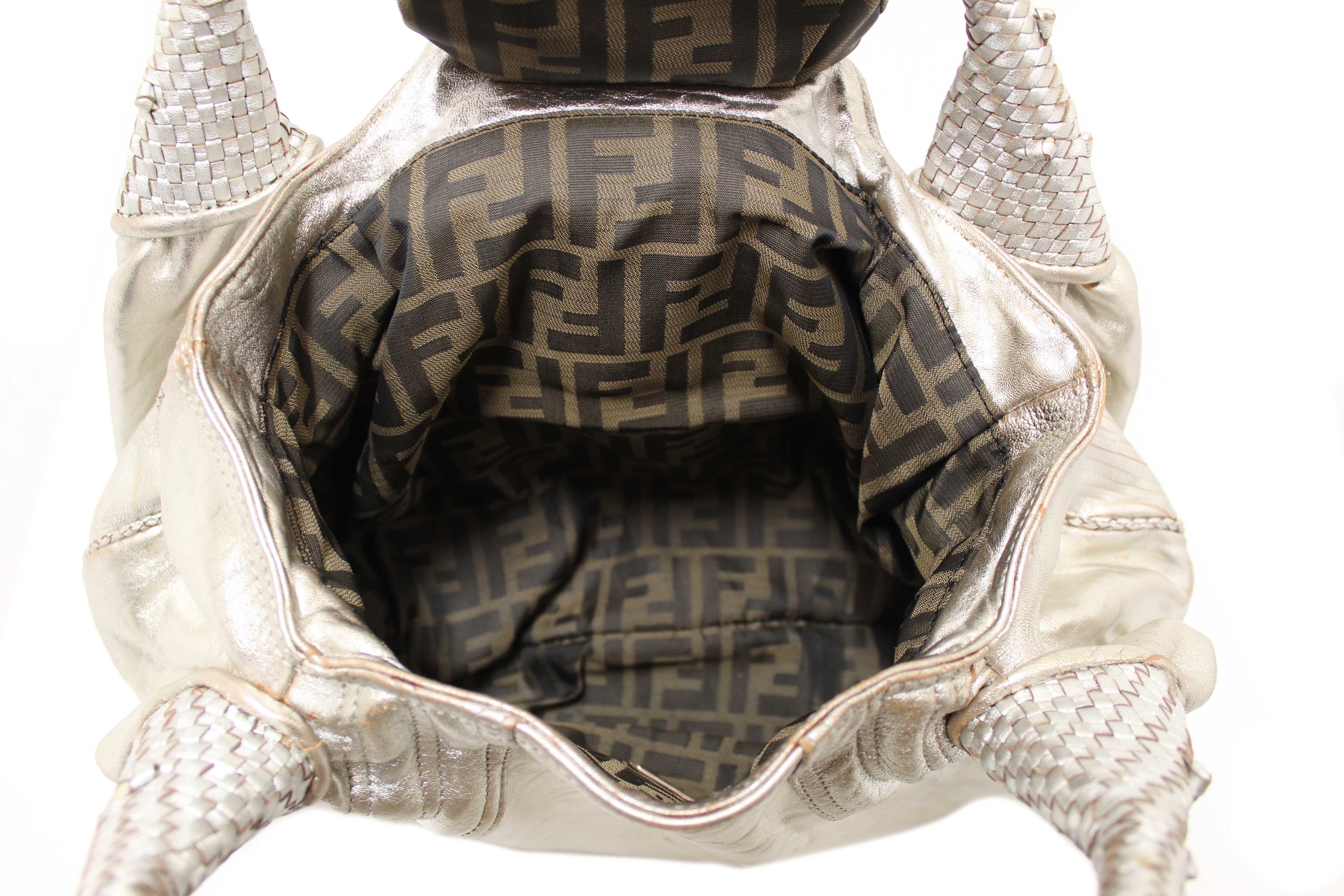 Authentic Fendi Silver Metallic Nappa Leather Spy Medium Bag