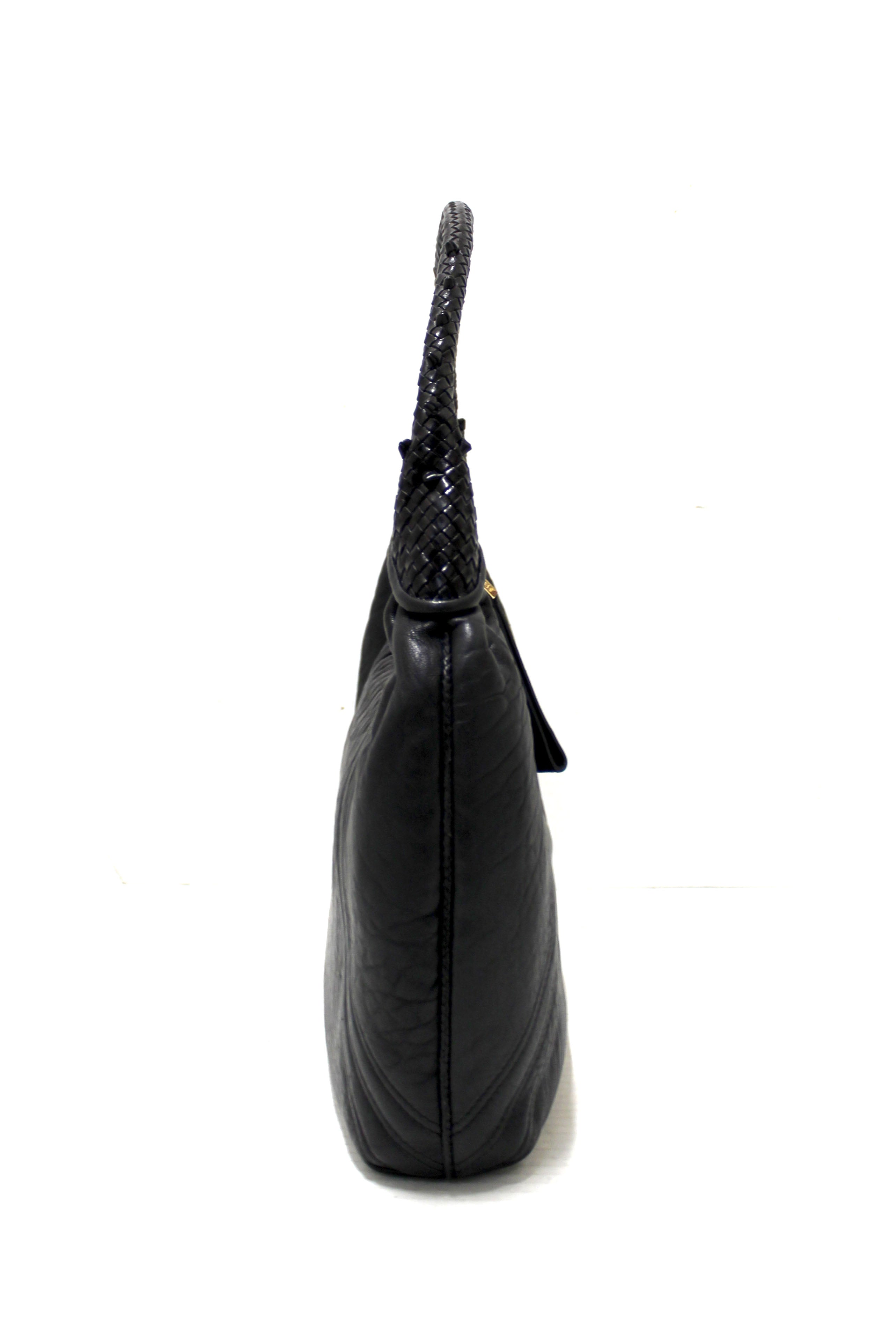 Authentic Fendi Black Grained Leather Spy Hobo Shoulder Bag