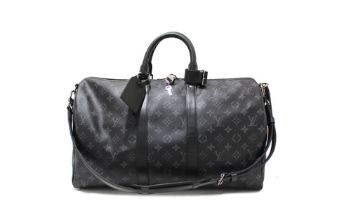 Authentic Louis Vuitton Monogram Eclipse Keepall Bandoulière 45 Travel Bag