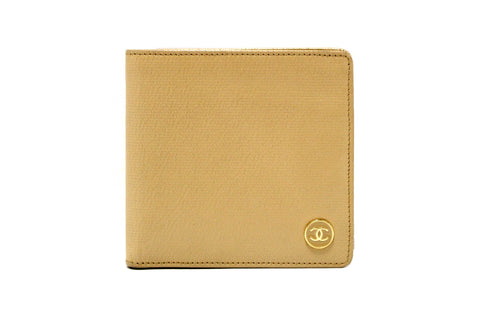 Authentic Chanel Beige Caviar Leather Medium Size Bi-fold Wallet