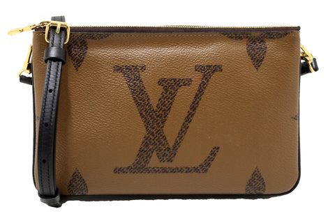 Authentic Louis Vuitton Monogram Giant Reverse and Monogram Canvas Double Zip Pochette Bag