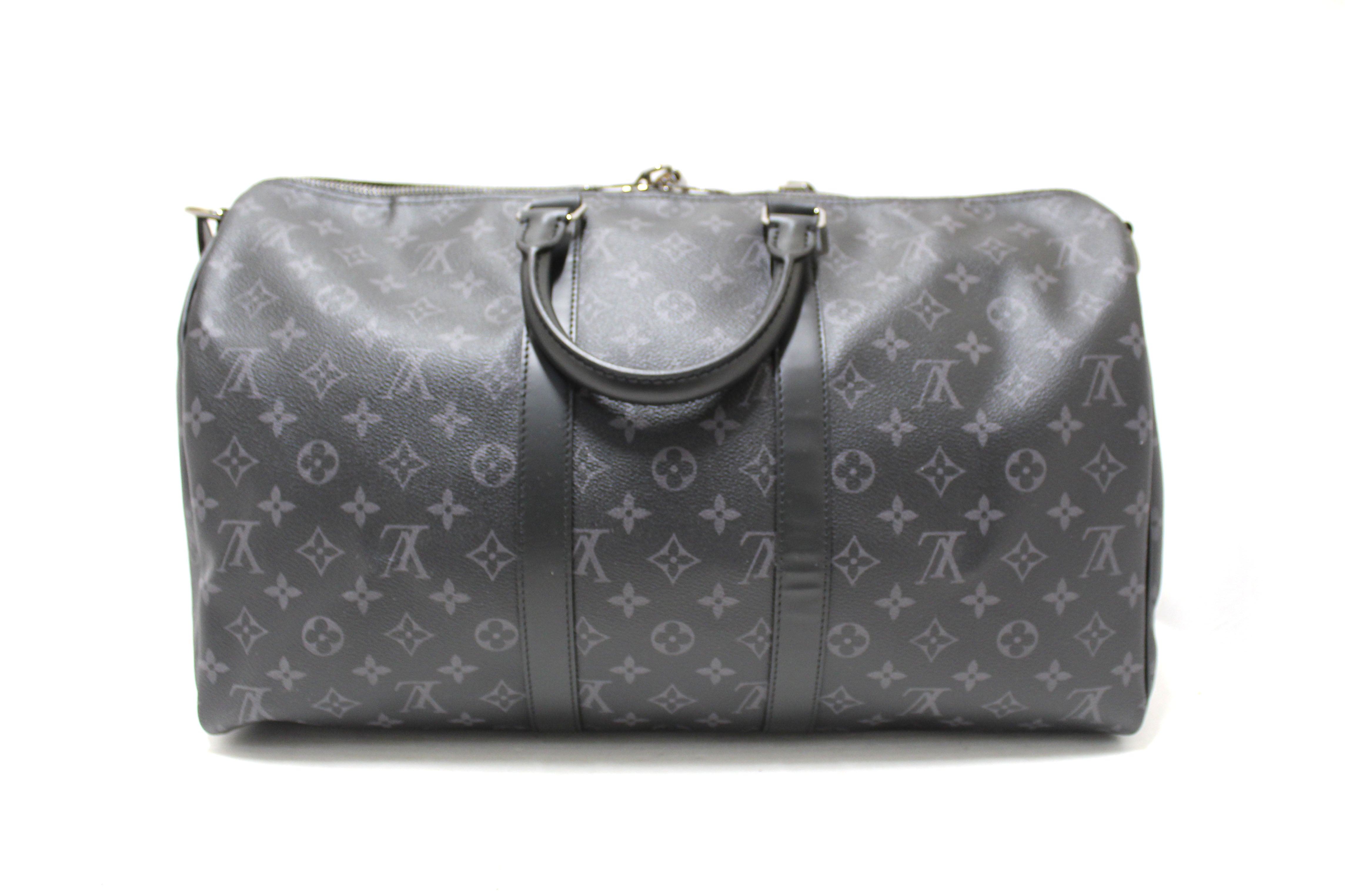 Authentic Louis Vuitton Monogram Eclipse Keepall Bandoulière 45 Travel Bag