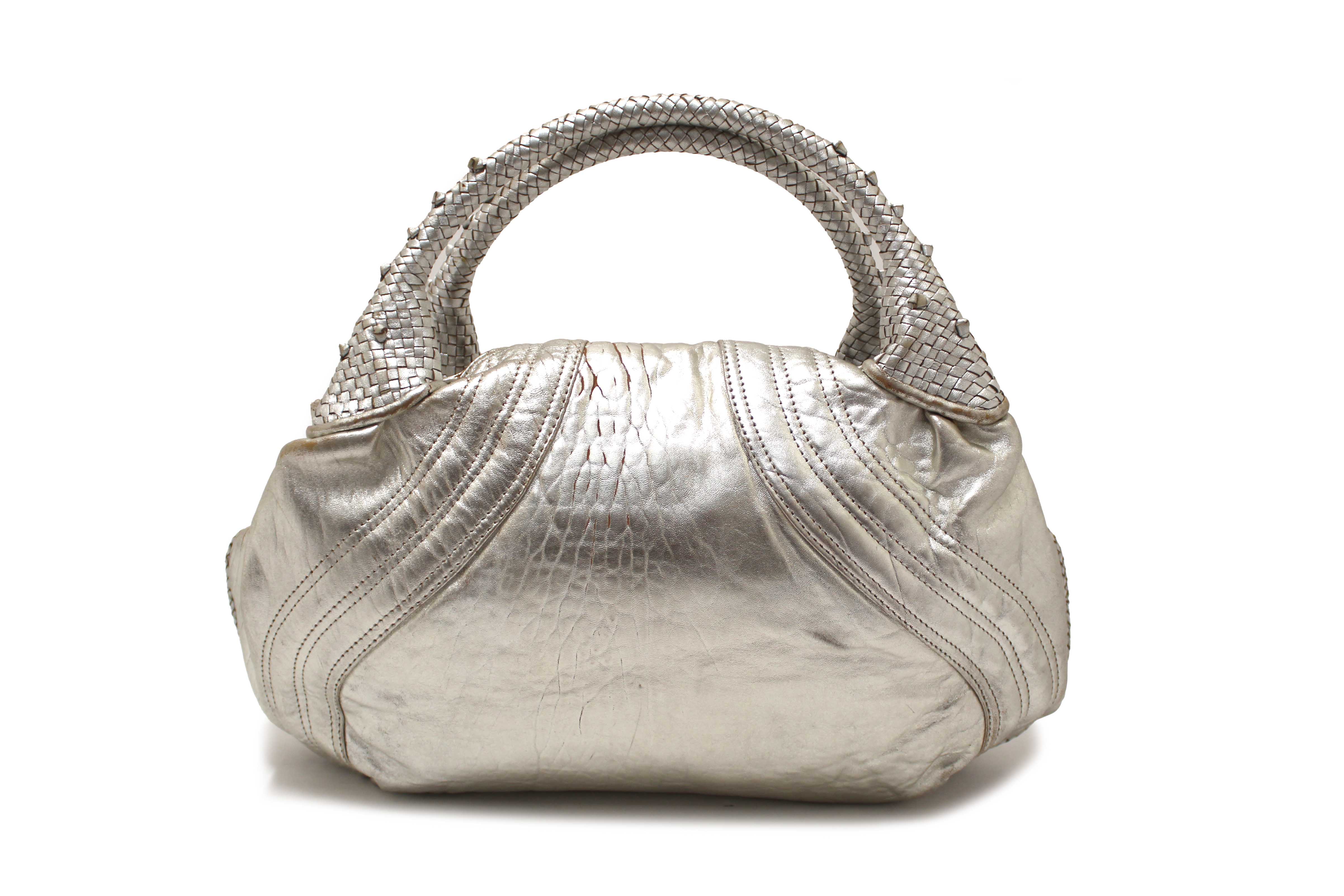 Authentic Fendi Silver Metallic Nappa Leather Spy Medium Bag