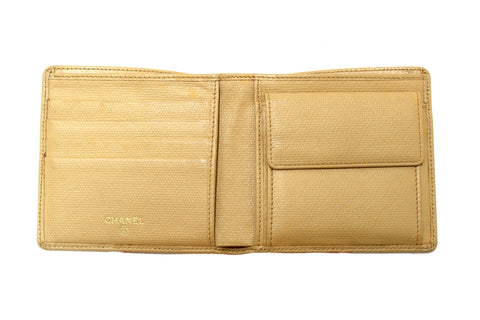 Authentic Chanel Beige Caviar Leather Medium Size Bi-fold Wallet