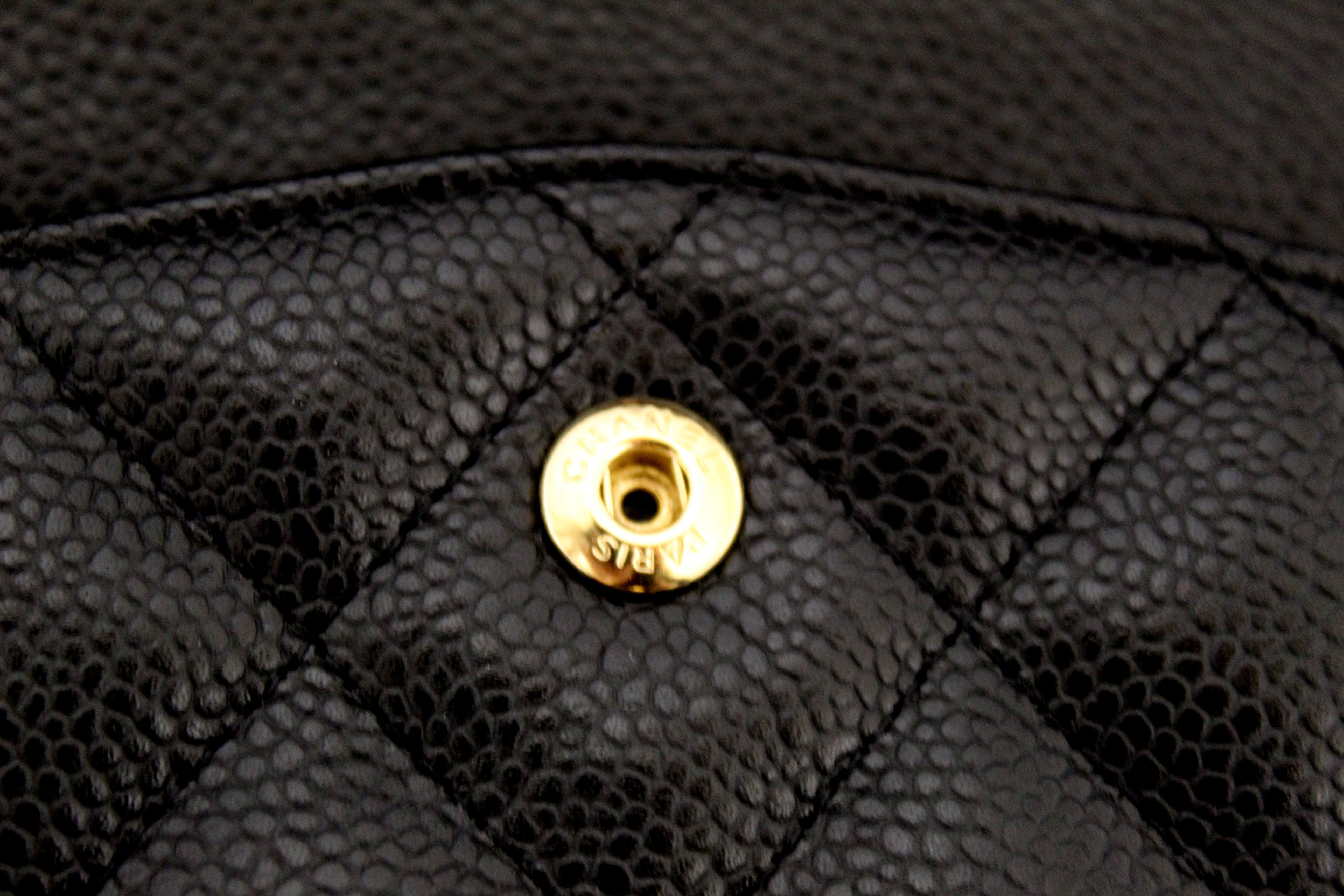 Authentic Chanel Black Quilted Caviar Leather Classic Jumbo Double Flap Bag