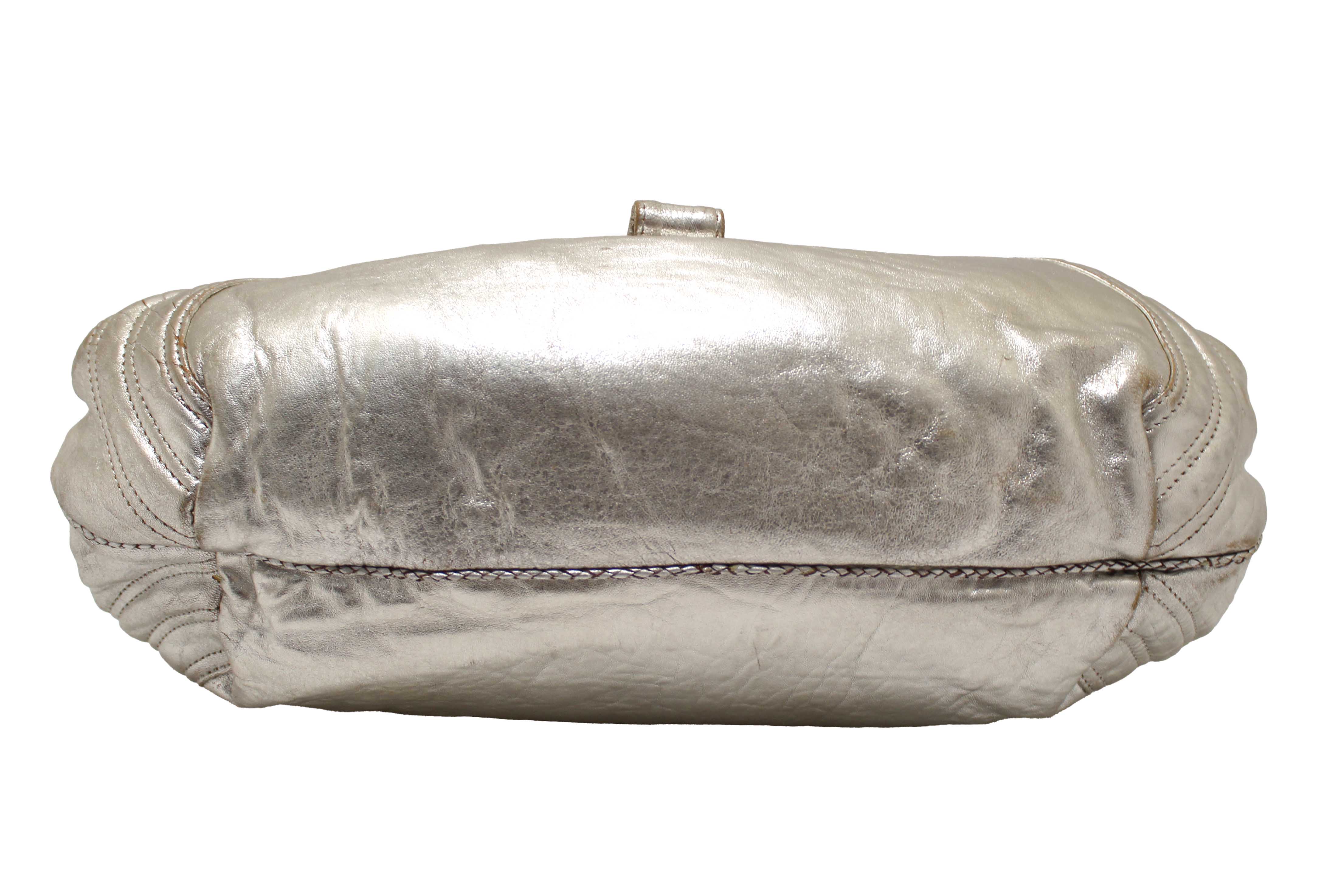 Authentic Fendi Silver Metallic Nappa Leather Spy Medium Bag