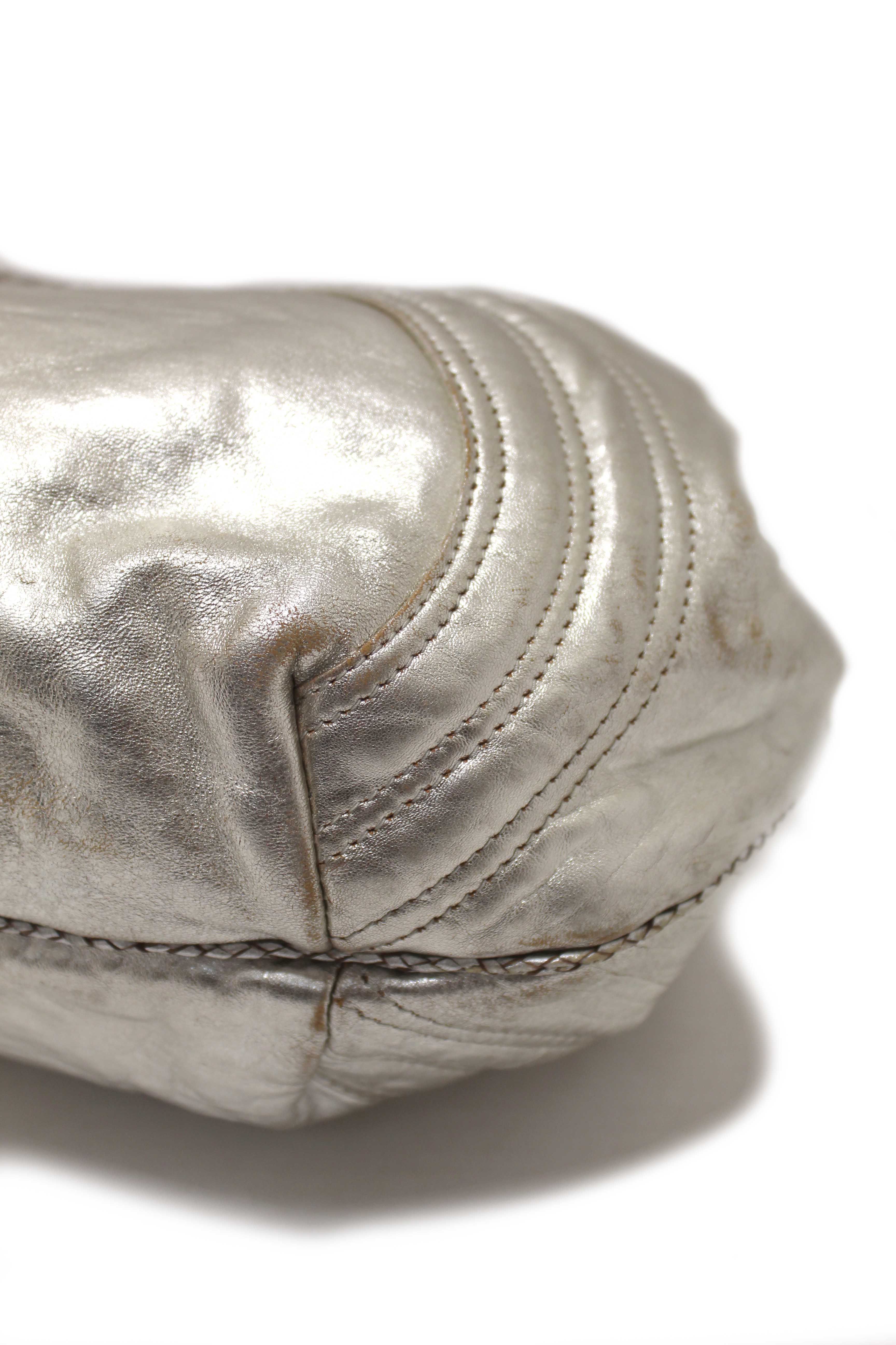 Authentic Fendi Silver Metallic Nappa Leather Spy Medium Bag