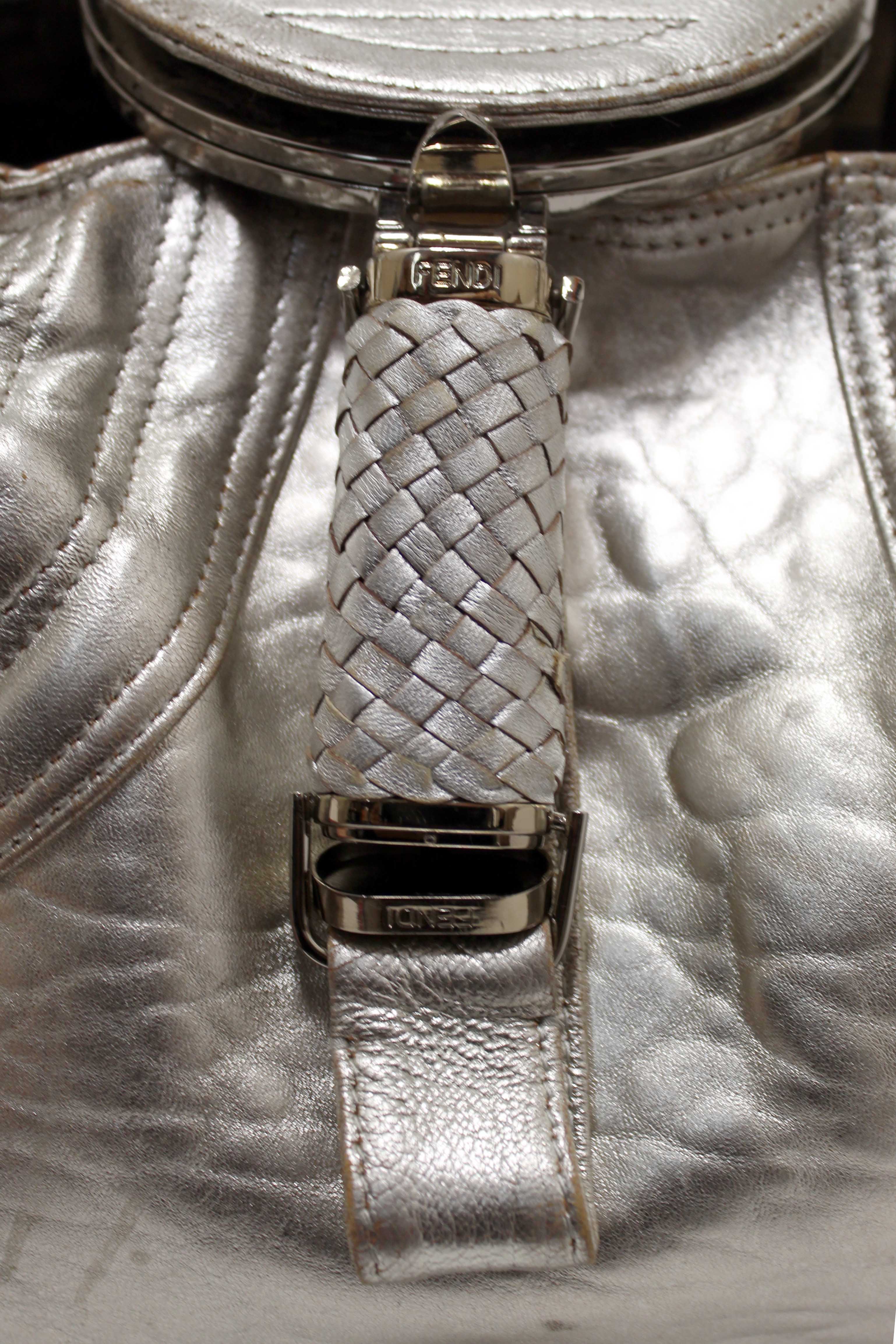 Authentic Fendi Silver Metallic Nappa Leather Spy Medium Bag