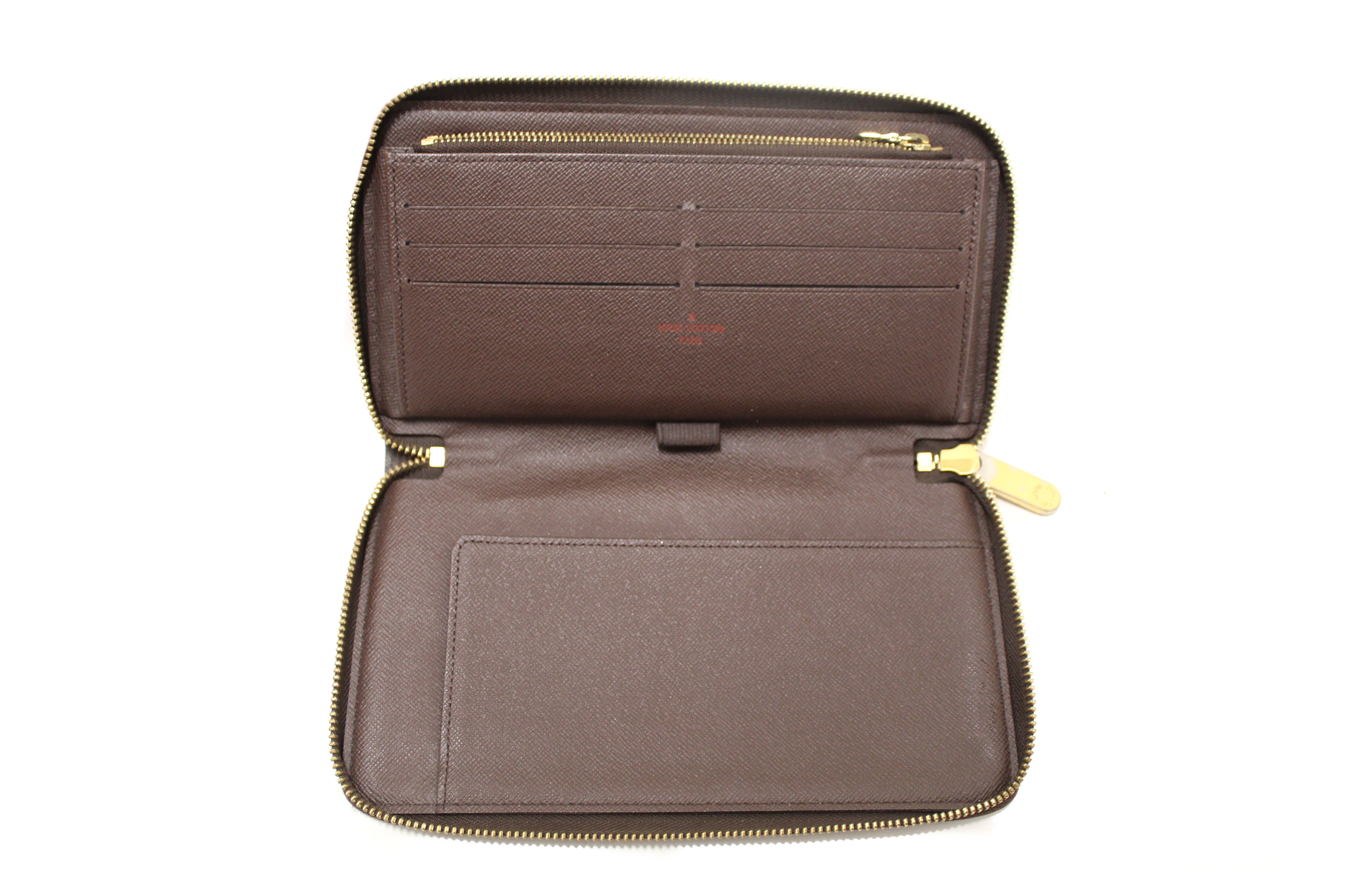 Authentic Louis Vuitton Damier Ebene Canvas Zippy Organizer Wallet
