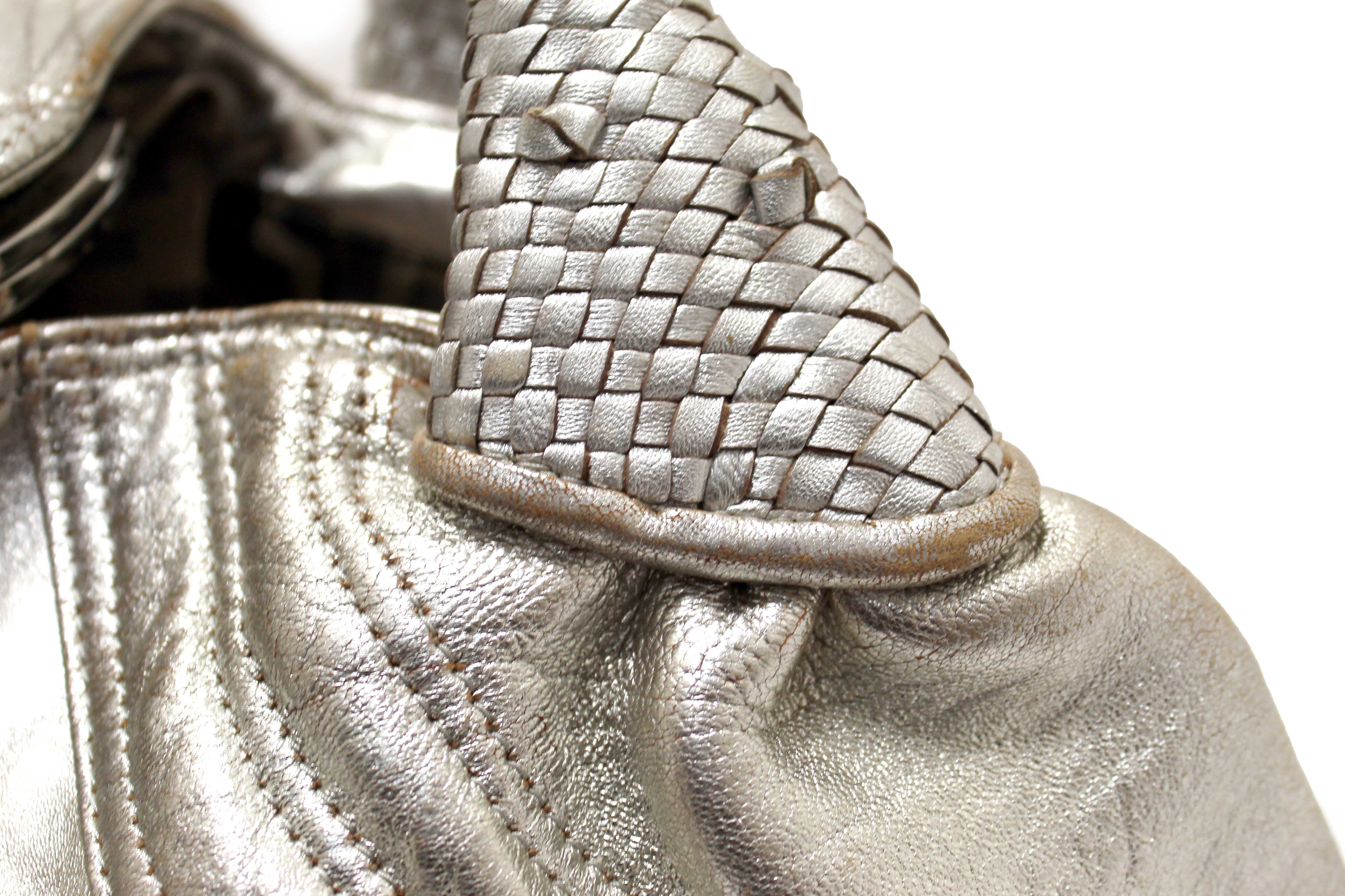 Authentic Fendi Silver Metallic Nappa Leather Spy Medium Bag