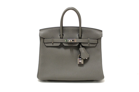 Authentic NEW Hermes Gris Meyer Togo Leather Birkin 25 Handbag