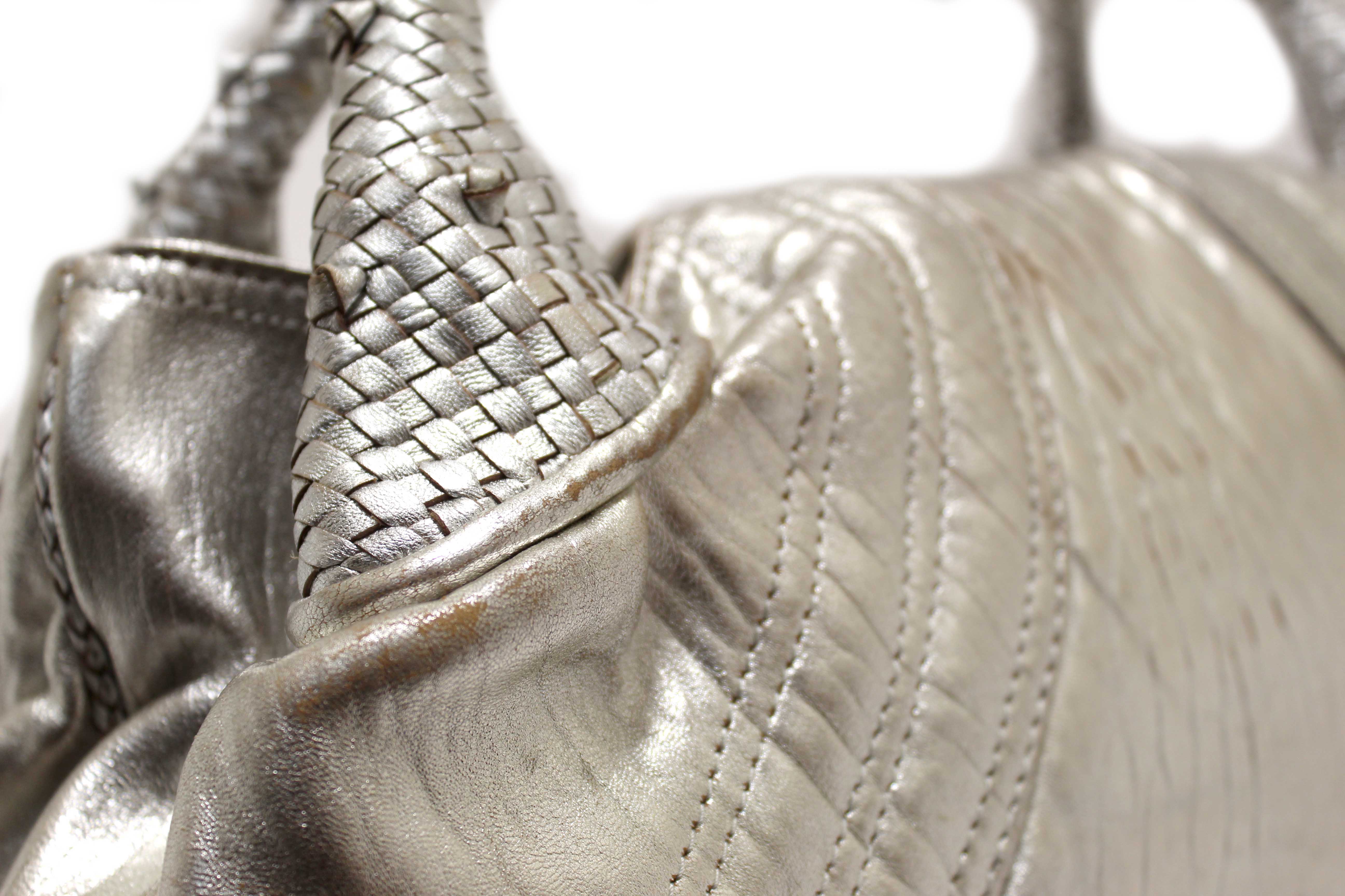 Authentic Fendi Silver Metallic Nappa Leather Spy Medium Bag
