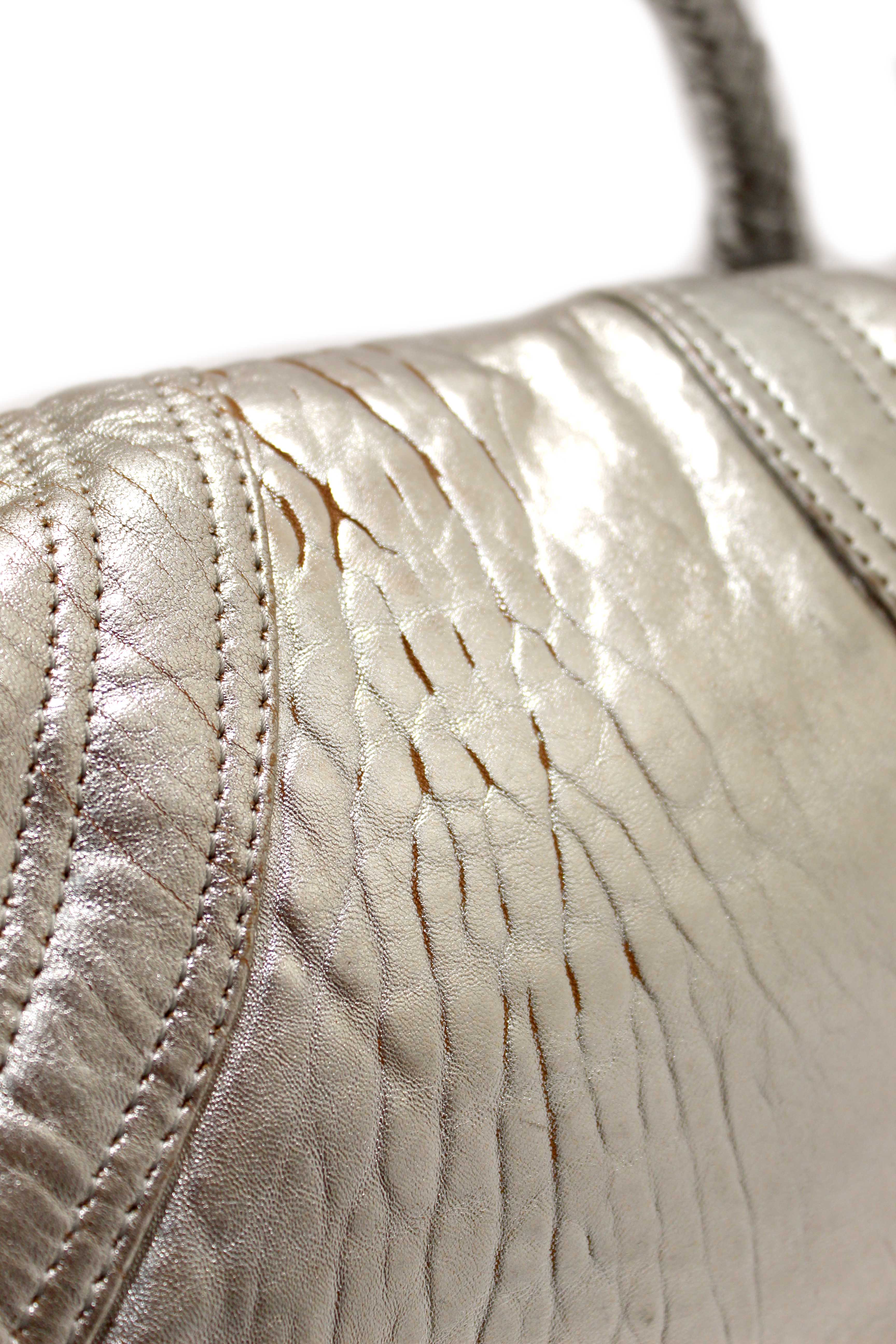 Authentic Fendi Silver Metallic Nappa Leather Spy Medium Bag