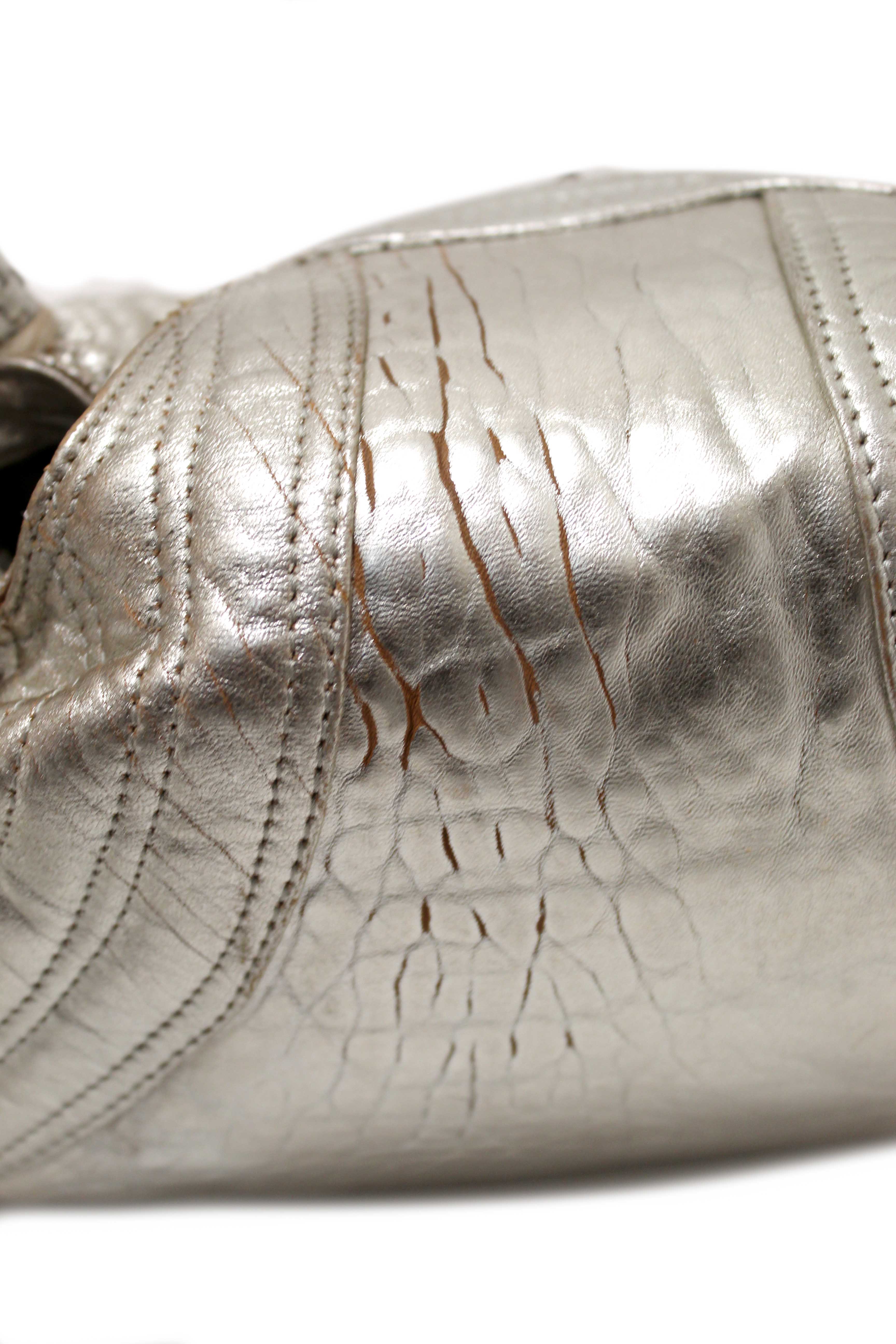 Authentic Fendi Silver Metallic Nappa Leather Spy Medium Bag