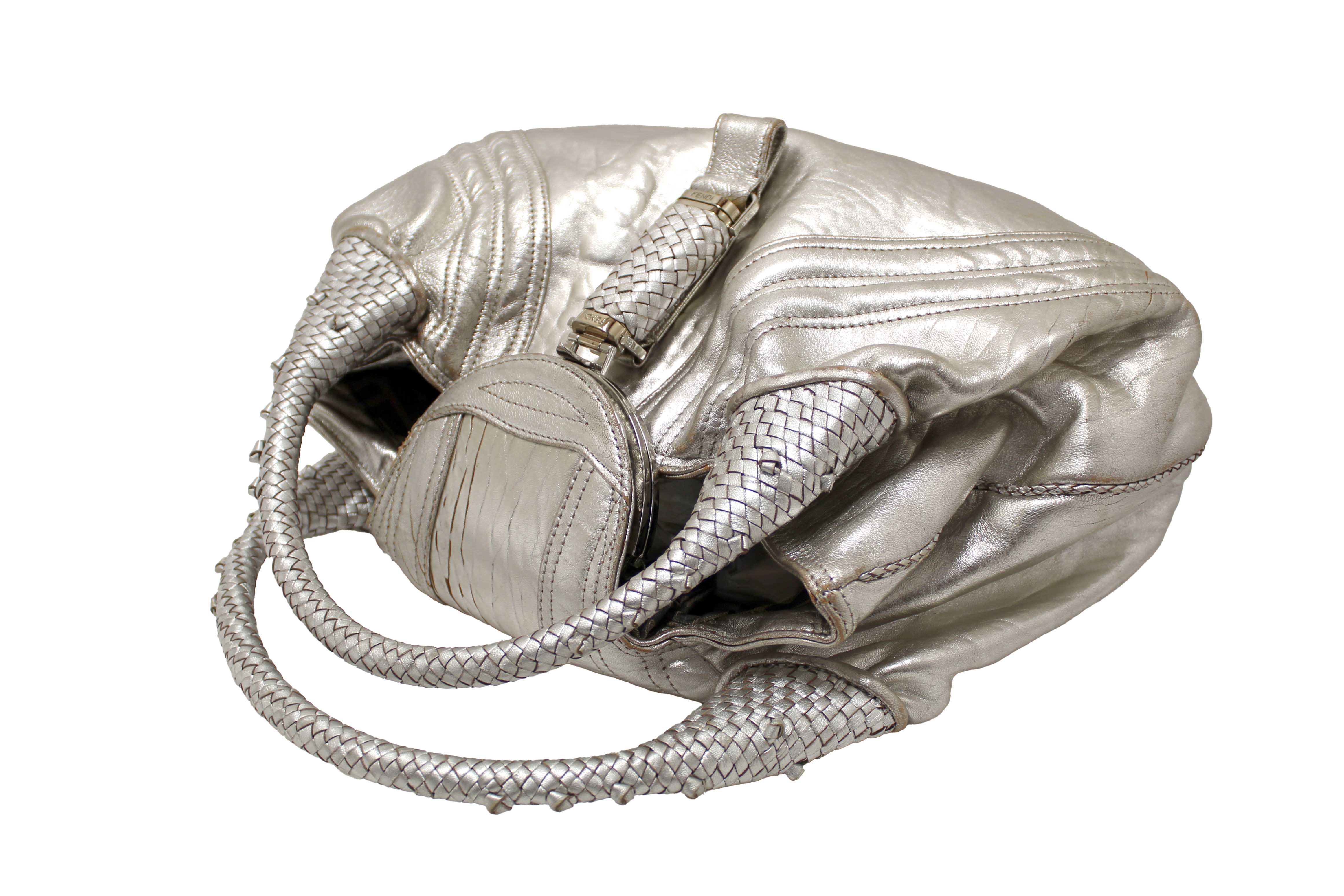 Authentic Fendi Silver Metallic Nappa Leather Spy Medium Bag