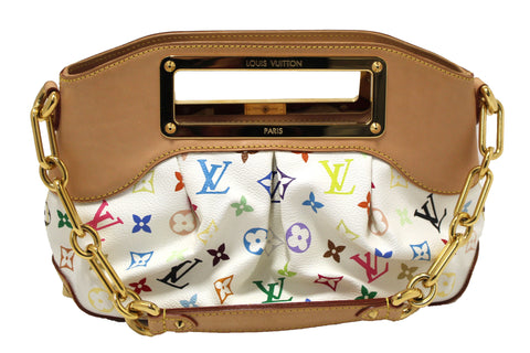 Authentic Louis Vuitton White Monogram Multicolor Canvas Judy PM Bag