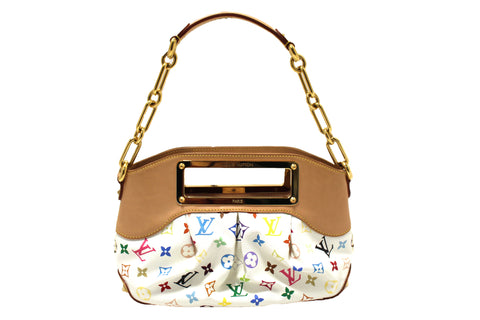 Authentic Louis Vuitton White Monogram Multicolor Canvas Judy PM Bag