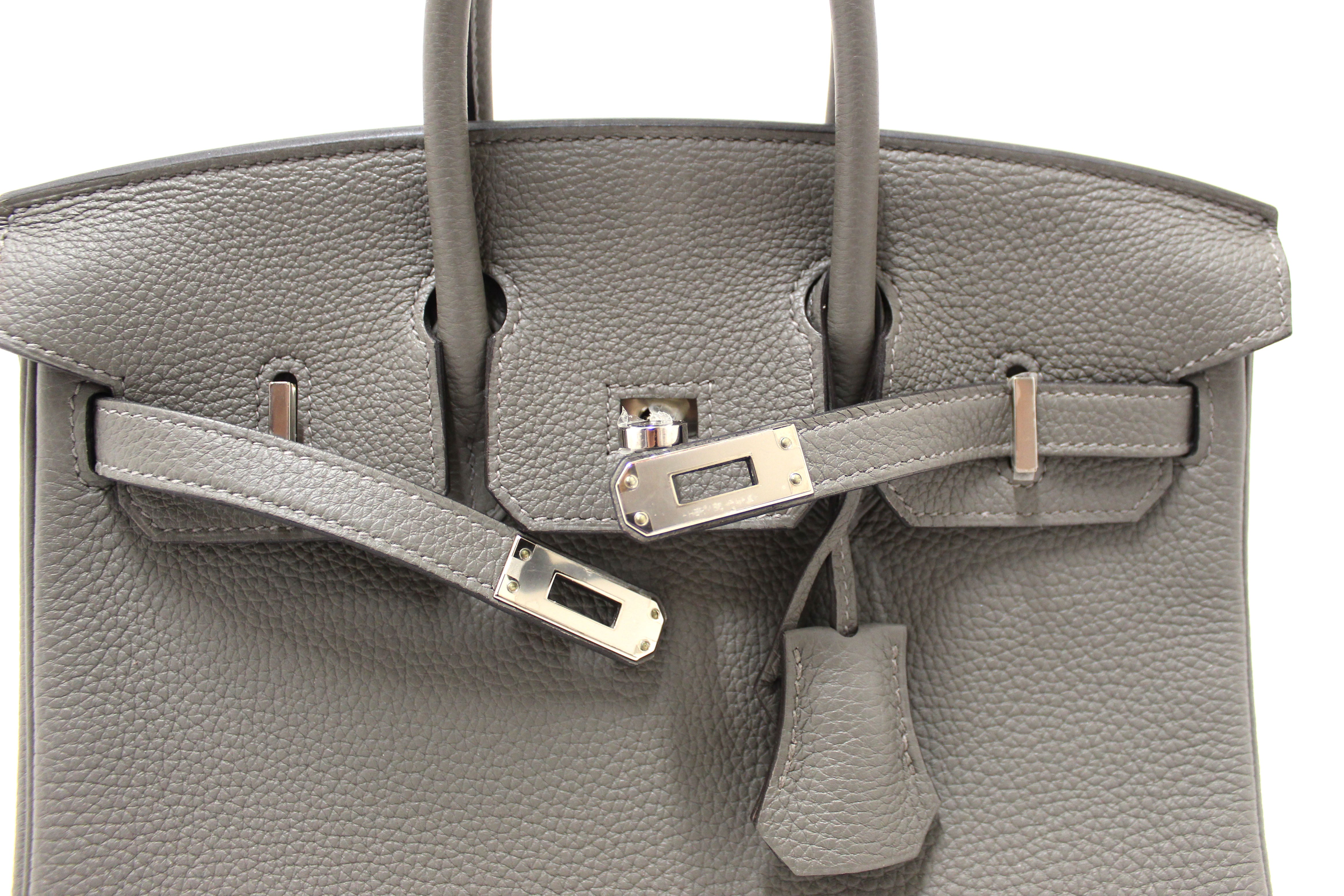 Authentic NEW Hermes Gris Meyer Togo Leather Birkin 25 Handbag