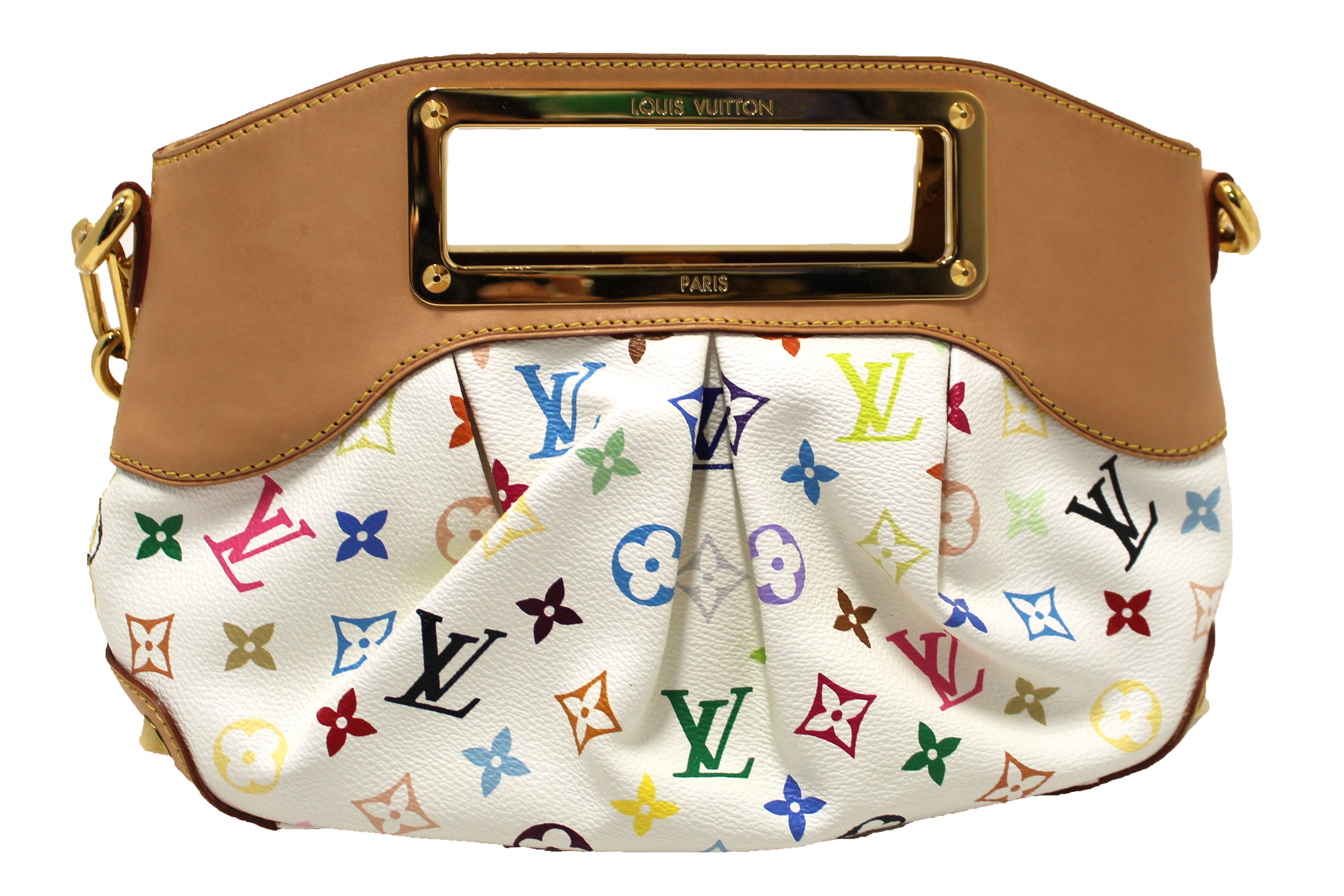 Authentic Louis Vuitton White Monogram Multicolor Canvas Judy PM Bag