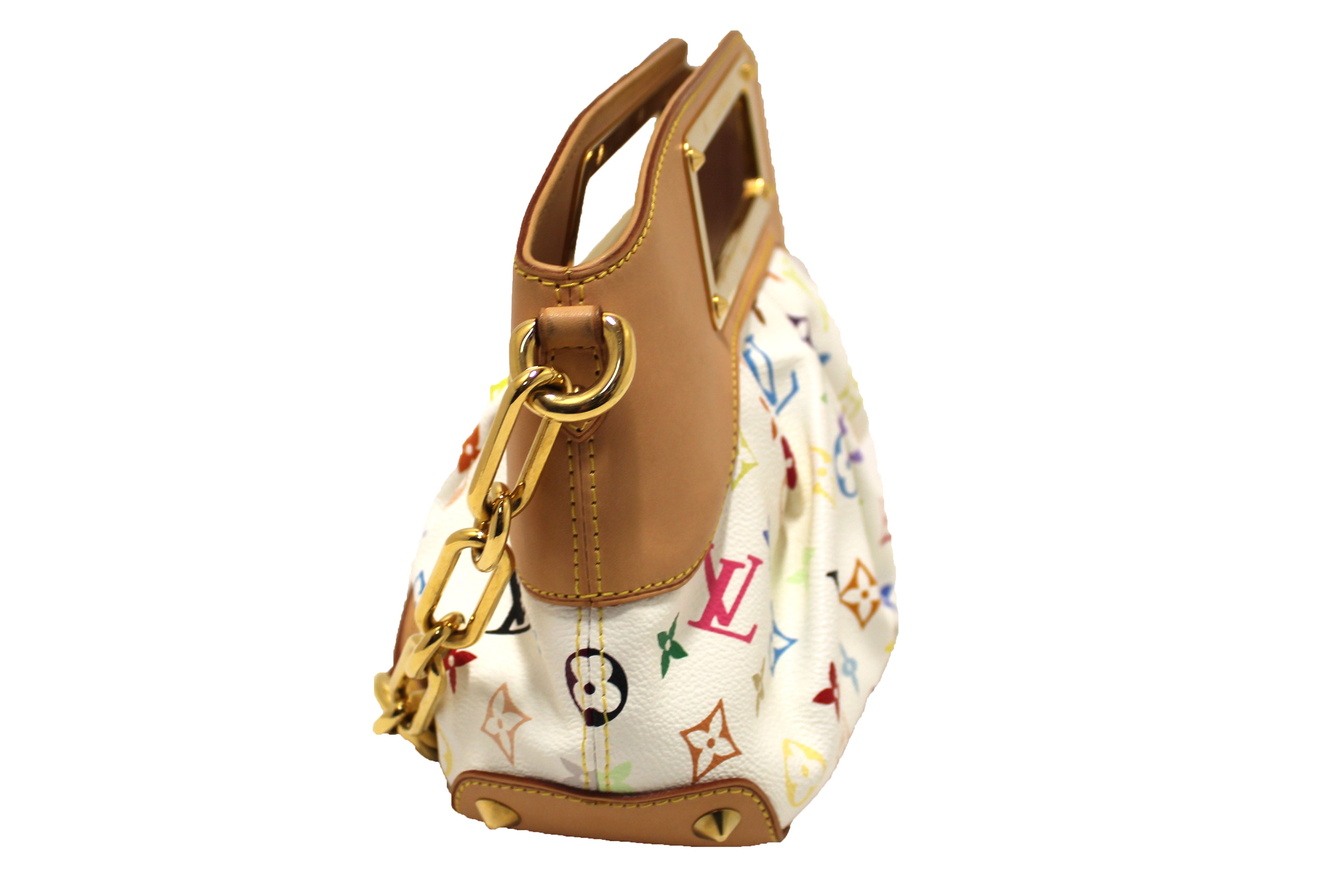 Authentic Louis Vuitton White Monogram Multicolor Canvas Judy PM Bag