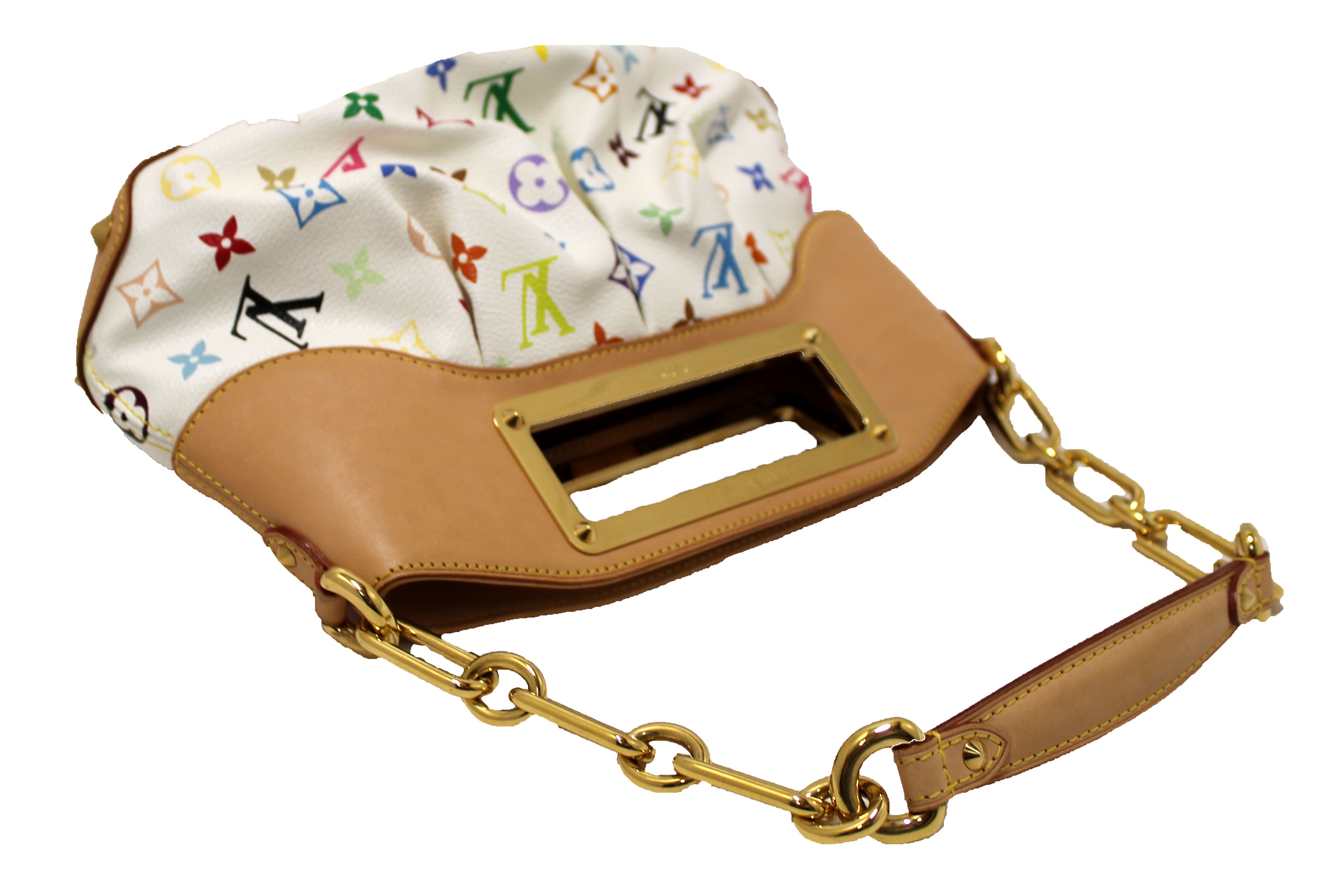 Authentic Louis Vuitton White Monogram Multicolor Canvas Judy PM Bag